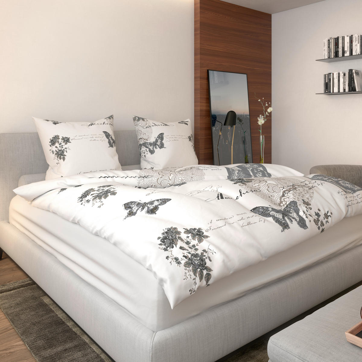 Baumwoll Bettwäsche Fleur Renforce Fleur - weiß/taupe (200,00/200,00cm) - Home Dreams