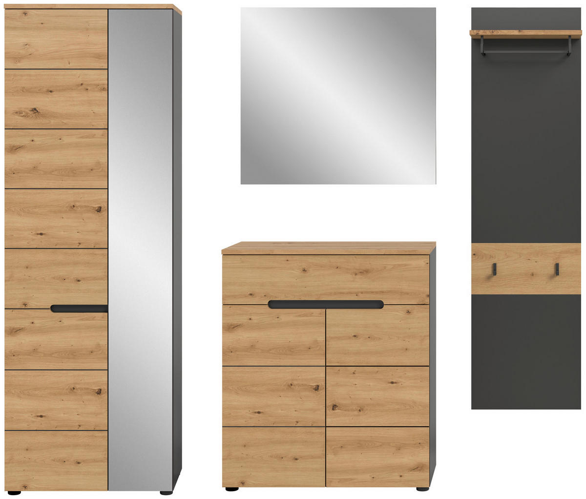 Garderobe Canu basaltgrau Nachbildung Artisan Nachbildung B/H/T: ca. 220x190x37 cm Canu - basaltgrau (220,00/190,00/37,00cm) - xonox.home