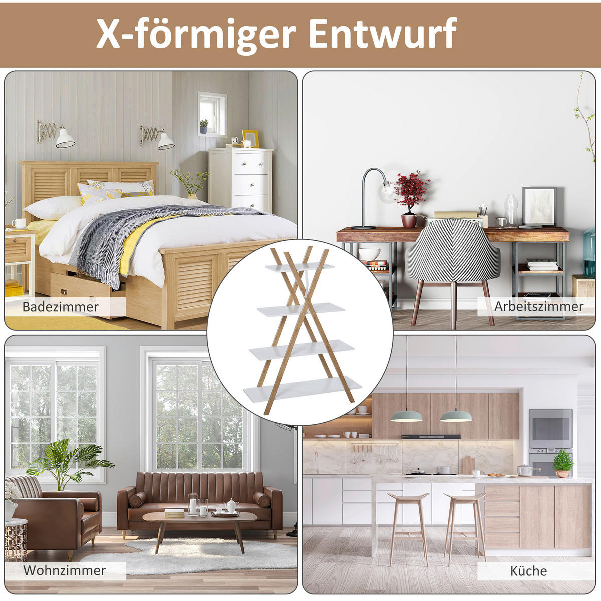 Badregal 834-272 weiß natur B/H/T: ca. 80x109x33 cm 834-272 - weiß/natur (80,00/109,00/33,00cm) - kleankin