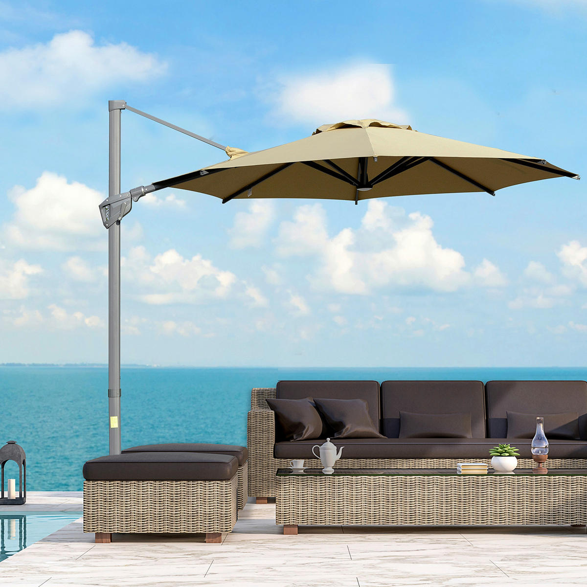 Outsunny Sonnenschirm khaki Aluminium B/H/L: ca. 298x269x298 cm Sonnenschirm - khaki (298,00/298,00/269,00cm) - Outsunny