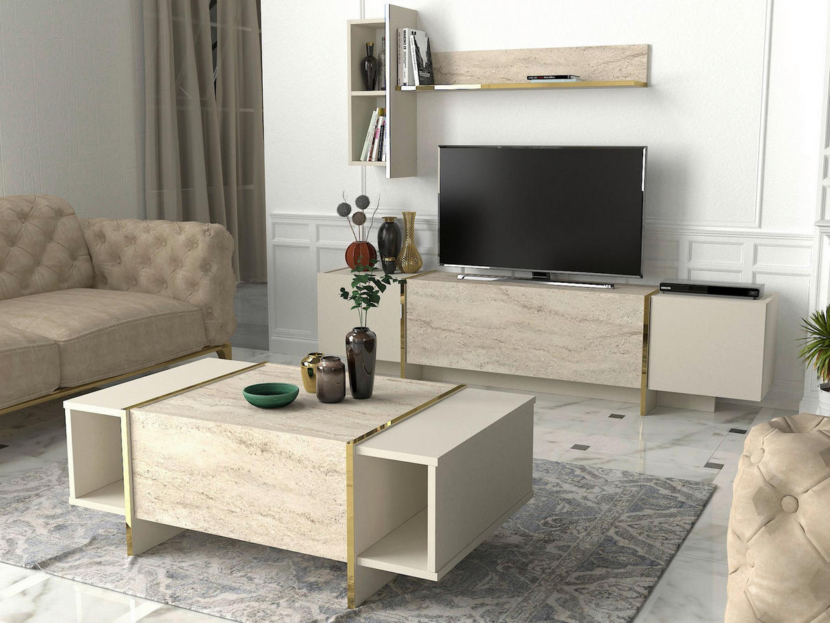 Couchtisch Veyron beige granit Optik B/H/T: ca. 103,8x37,7x60 cm Veyron - beige/granit (103,80/37,70/60,00cm) - moebel17