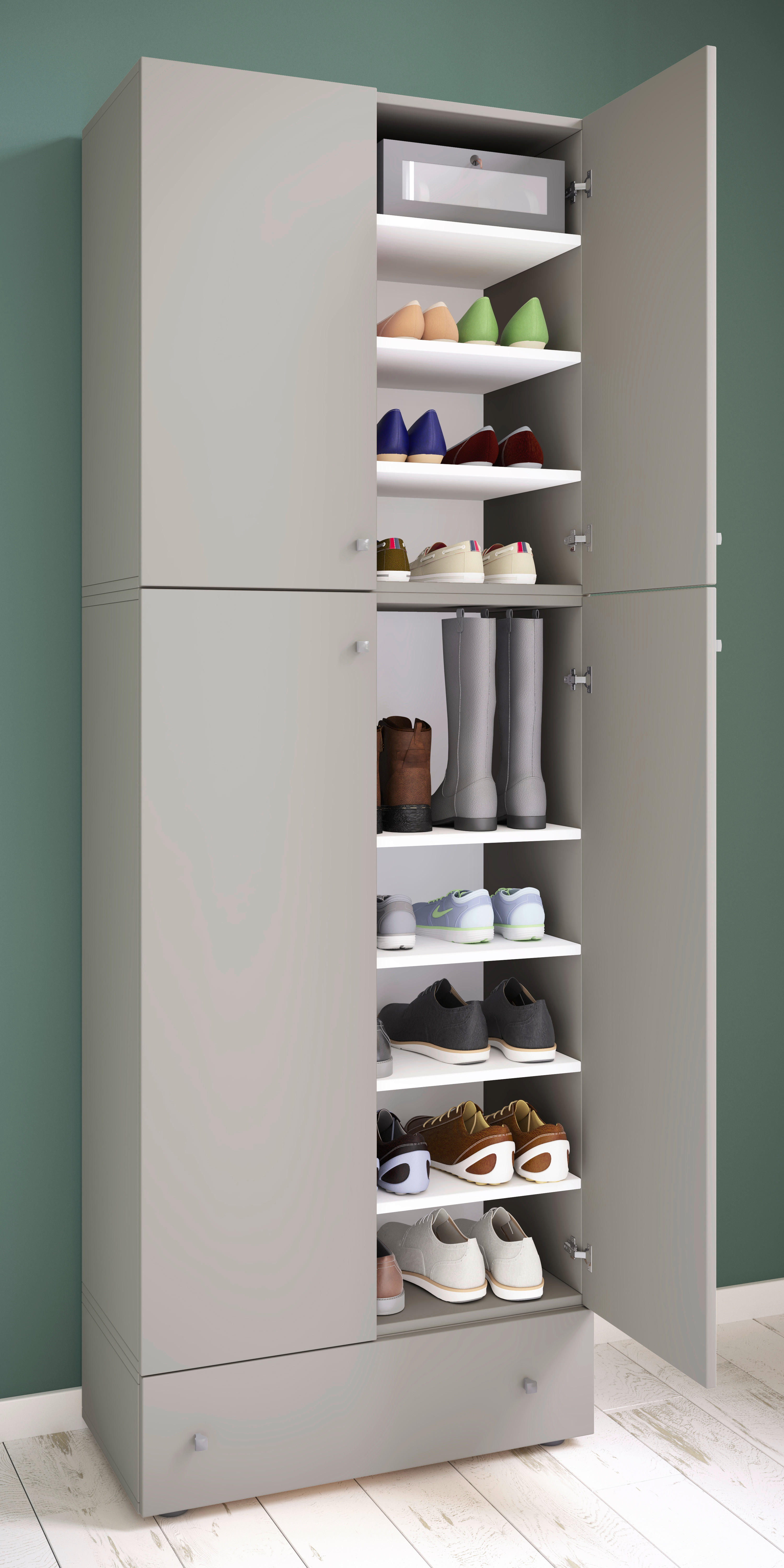 Schuhschrank Lona grau weiß B/H/T: ca. 70x200x39 cm Lona - weiß/grau (70,00/200,00/39,00cm) - VCM Möbel
