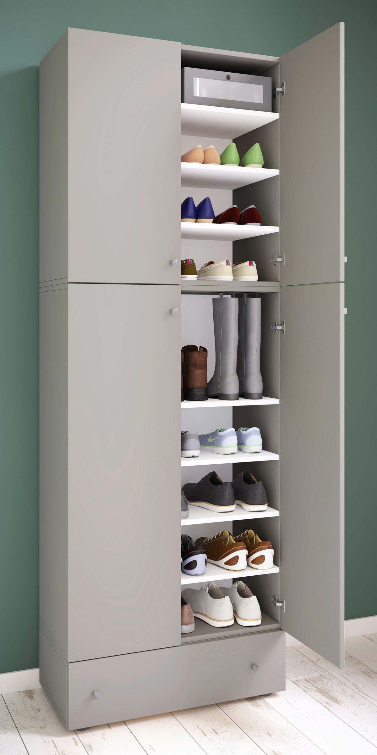 Schuhschrank Lona grau weiß B/H/T: ca. 70x200x39 cm Lona - weiß/grau (70,00/200,00/39,00cm) - VCM Möbel