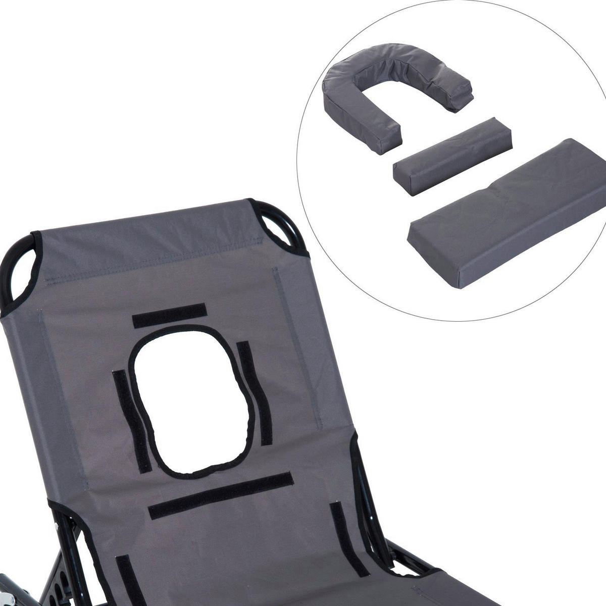 Outsunny Gartenliege grau Metall B/H/L: ca. 56x28x190 cm Gartenliege_mit_Gesichtsöffnung - grau (190,00/56,00/28,00cm) - Outsunny