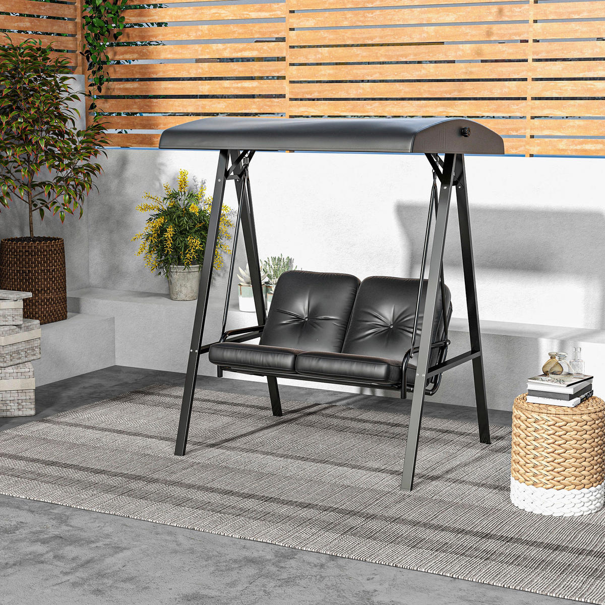 Outsunny Hollywoodschaukel schwarz Polyester B/H/L: ca. 116x172x145 cm Hollywoodschaukel - schwarz (145,00/116,00/172,00cm) - Outsunny
