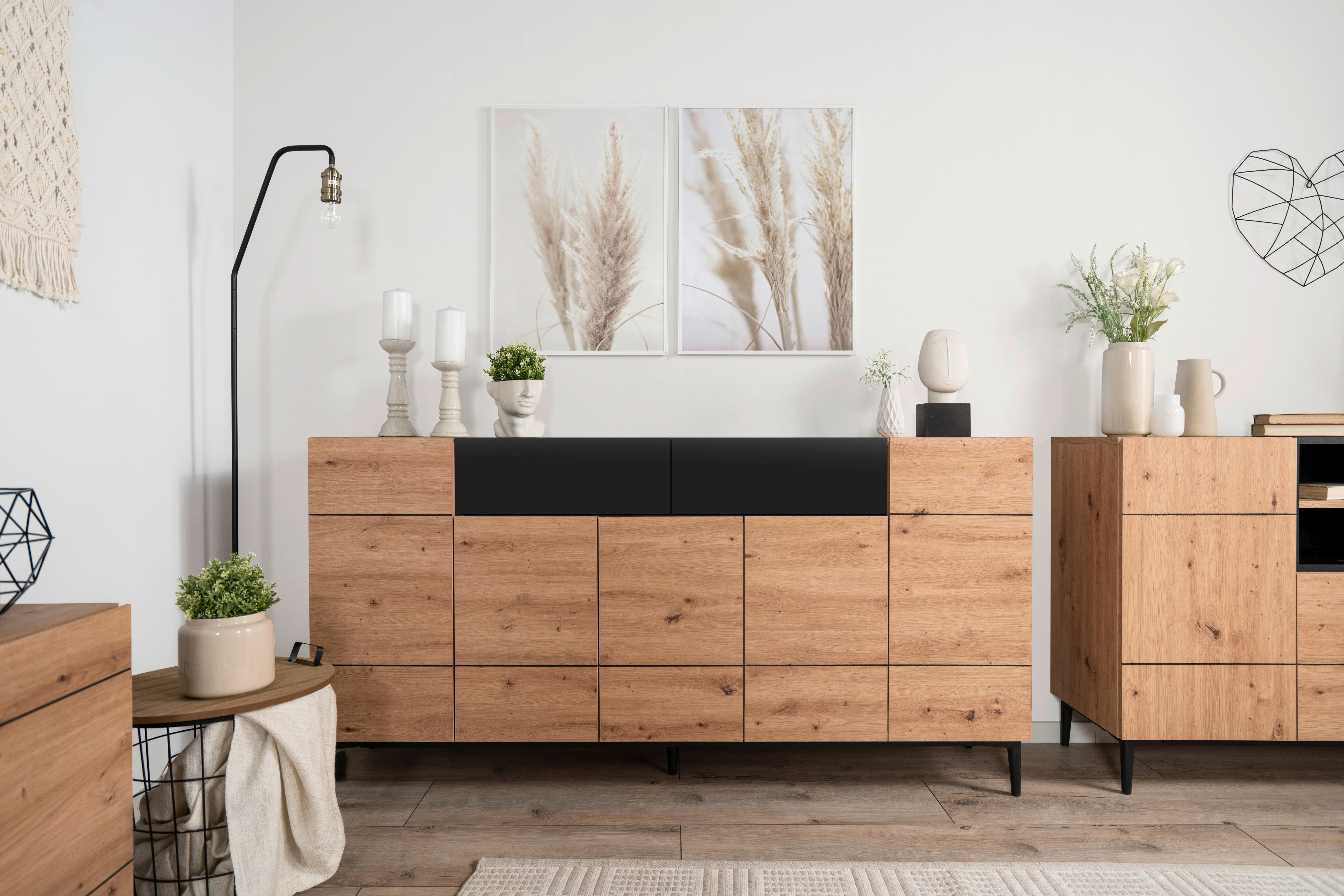 Sideboard Nola Eiche Artisan Nachbildung schwarz B/H/T: ca. 180x90x42 cm Nola - Eiche/schwarz (180,00/90,00/42,00cm)