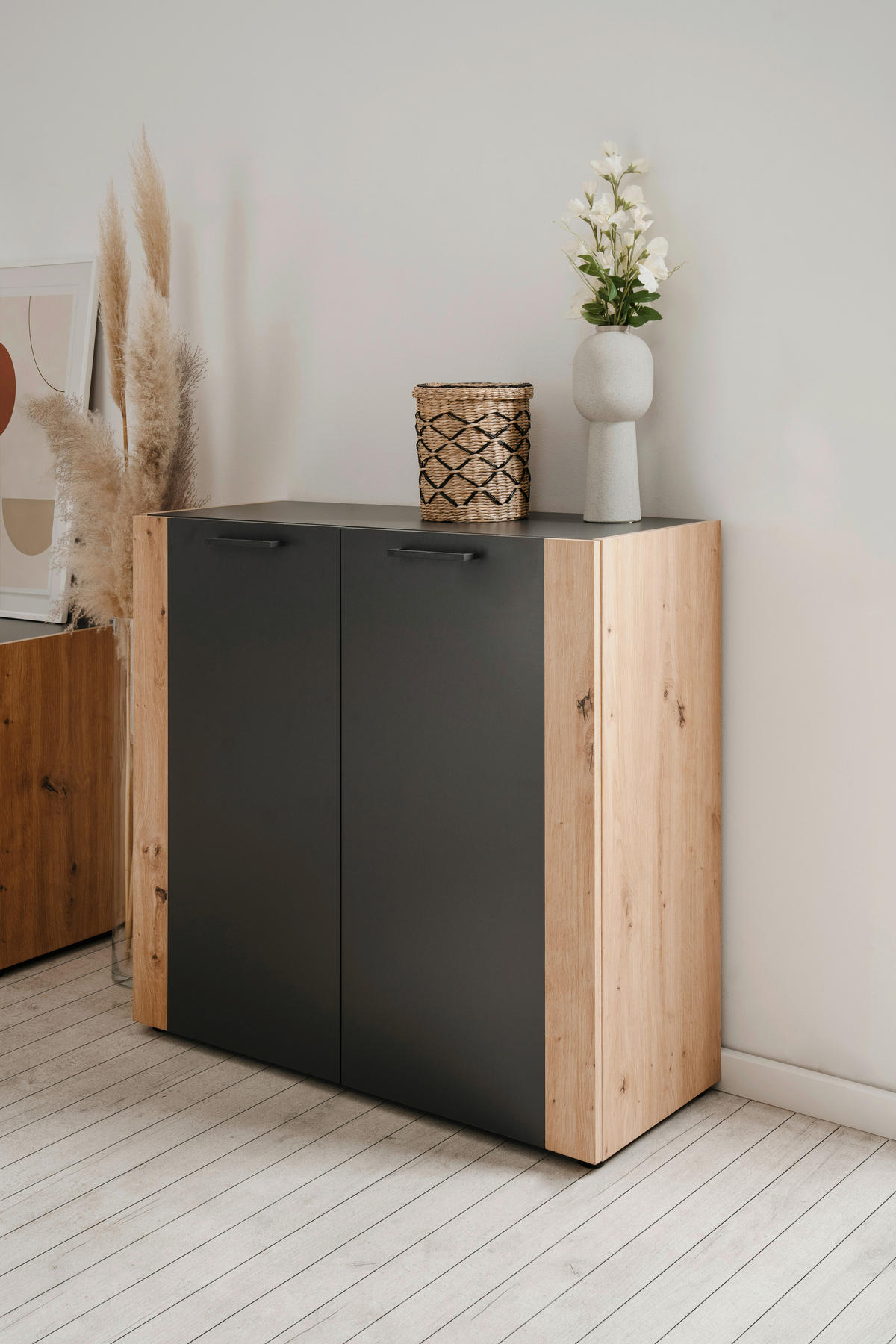 Kommode Cento anthrazit Eiche Artisan Oak Nachbildung B/H/T: ca. 89x83x35 cm Cento - Eiche/anthrazit (89,00/83,00/35,00cm)