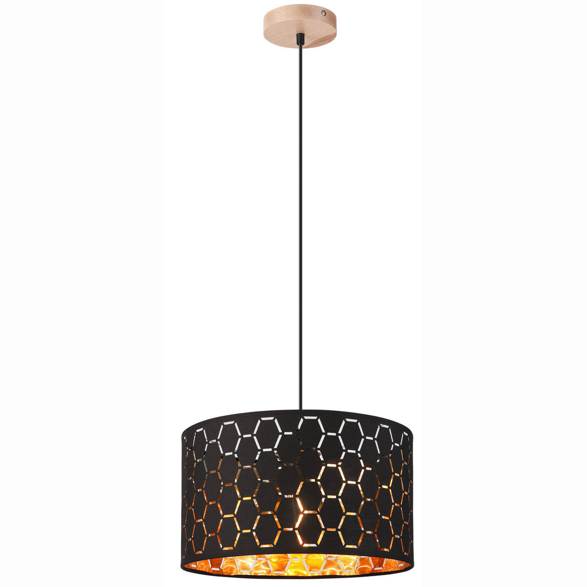 Lamkur Pendelleuchte schwarz Holz B/H/L: ca. 37x23x37 cm E27 1 Brennstellen Ulle - schwarz (37,00/37,00/23,00cm) - Lamkur