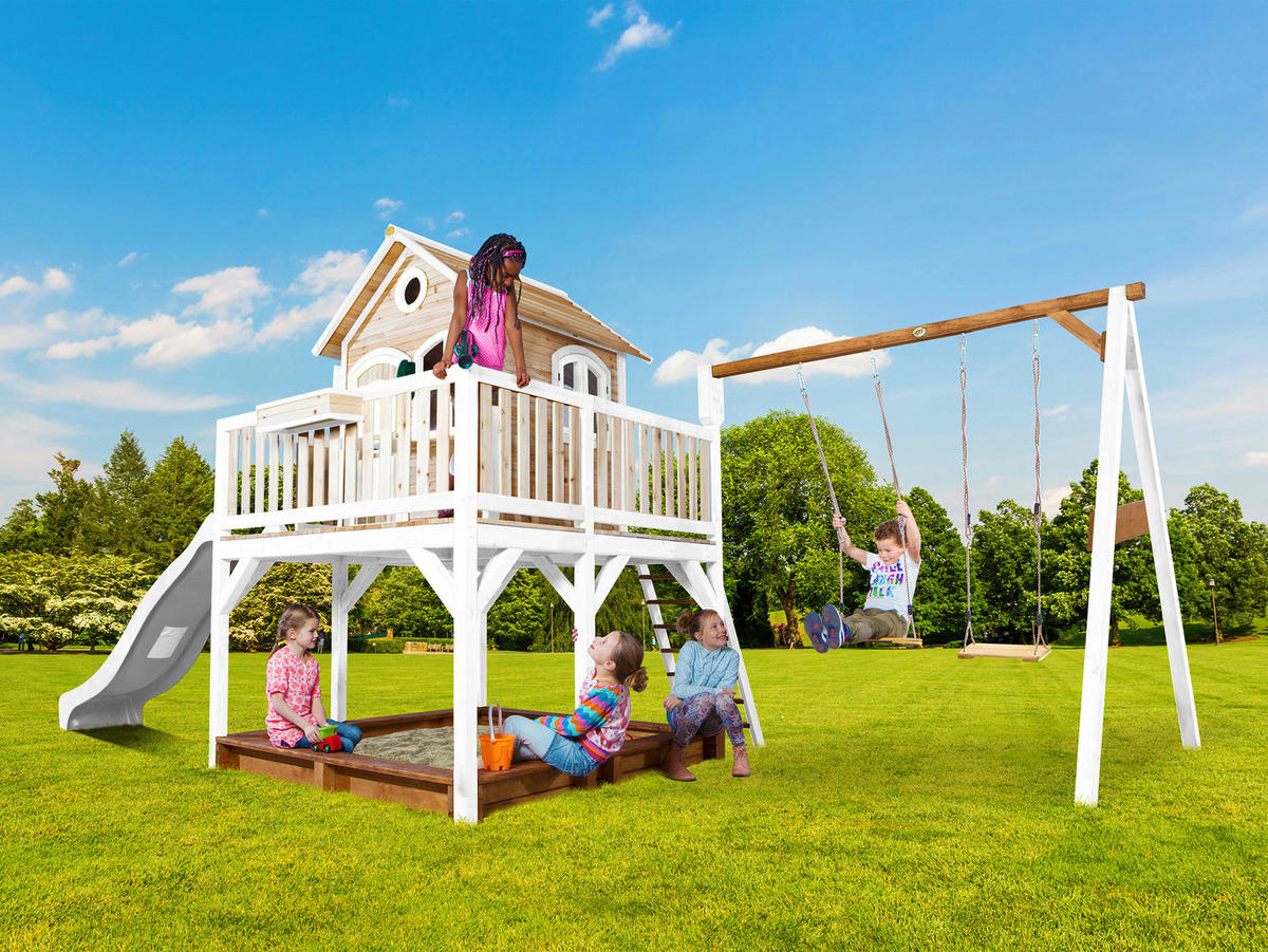 AXI Spielhaus Liam braun B/H/L: ca. 613x291x277 cm Liam - braun/weiß (277,00/613,00/291,00cm) - AXI