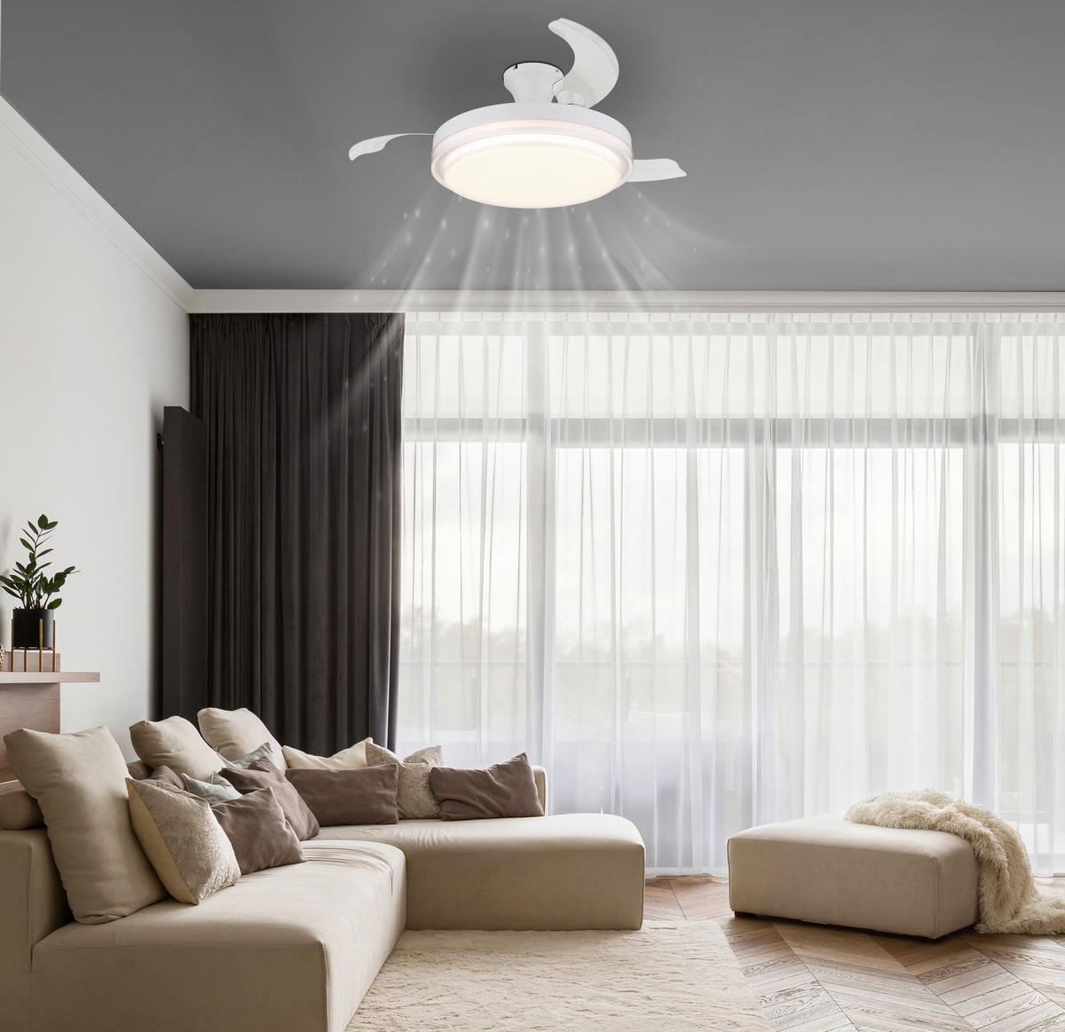 GLOBO LED-Deckenventilator weiß Opal klar H/D: ca. 27,5x106,6 cm max. 40 W BELIZ - klar/weiß (106,60/27,50cm) - GLOBO