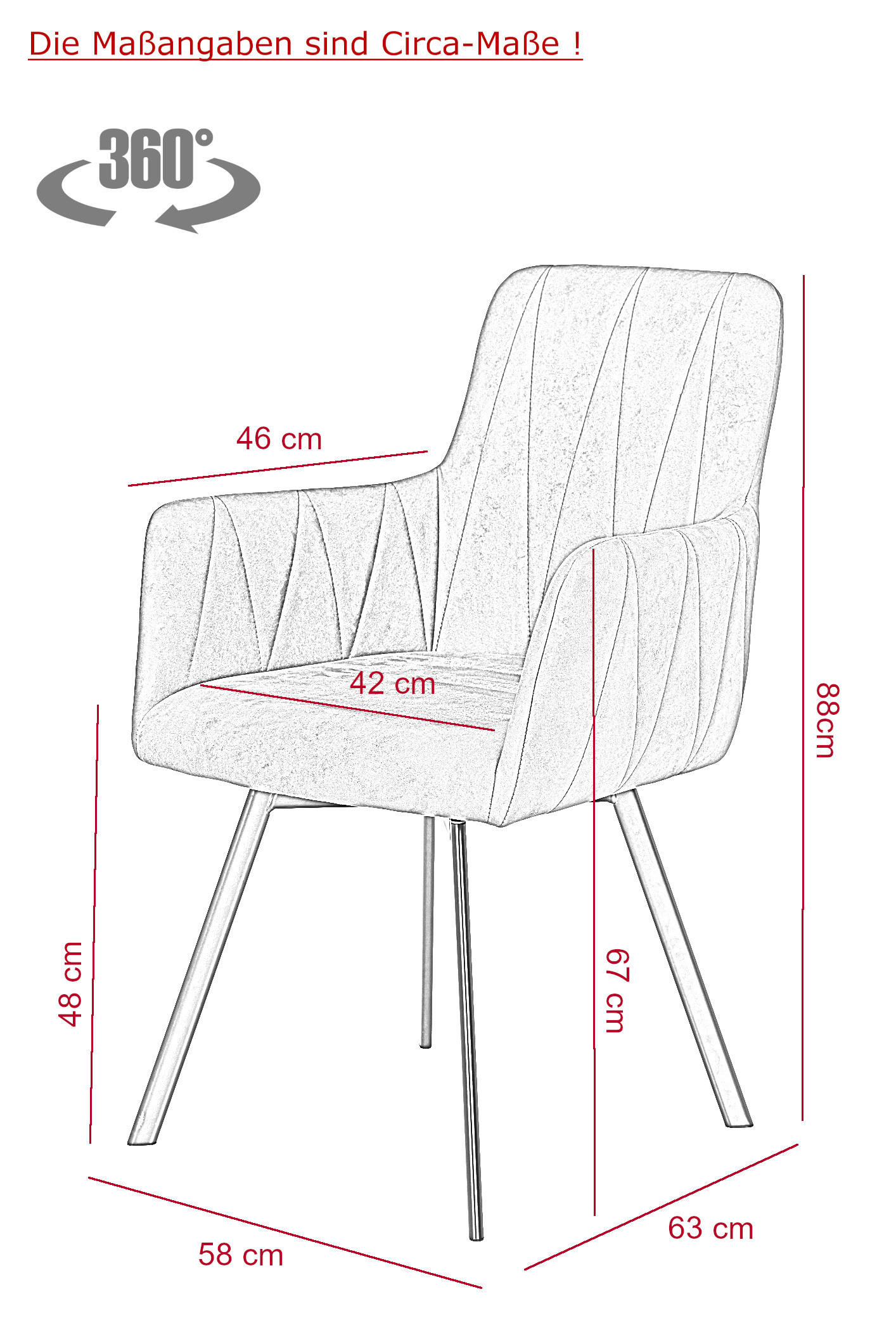 Stuhl Gesa 2er Set anthrazit Vintage Microfaser B/H/T: ca. 56x88x64 cm