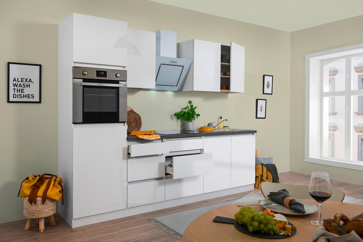 Respekta Küchenblock Premium weiß Hochglanz B/H/T: ca. 270x220,5x60 cm Premium - weiß/granit (270,00/220,50/60,00cm) - Respekta