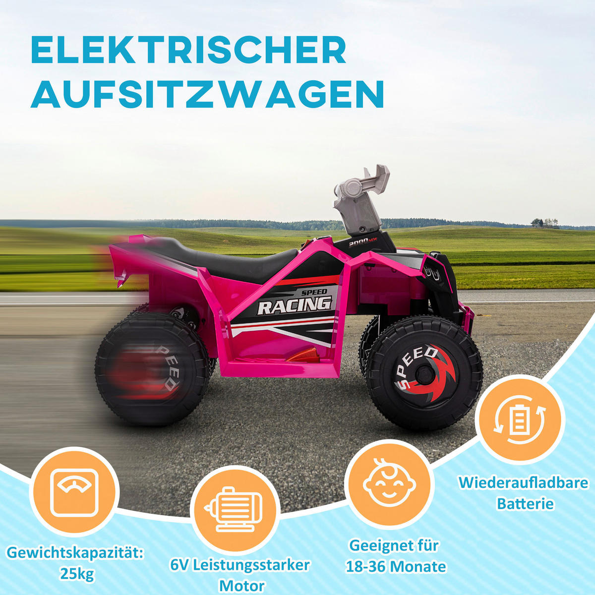 HOMCOM Elektroauto für Kinder rosa B/H/L: ca. 41,5x48,5x70 cm Elektroauto für Kinder - rosa (70,00/41,50/48,50cm) - HOMCOM