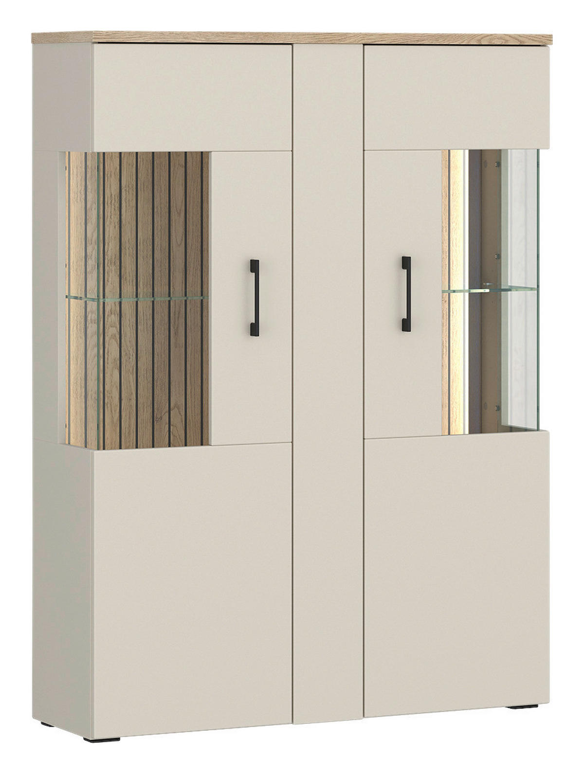 Highboardvitrine Cashmere Eiche Nachbildung Spanplatte B/H/T: ca. 99x138x35 cm Amare_Highboard-Vitrine_AMRV02 - Cashmere (99,00/138,00/35,00cm)