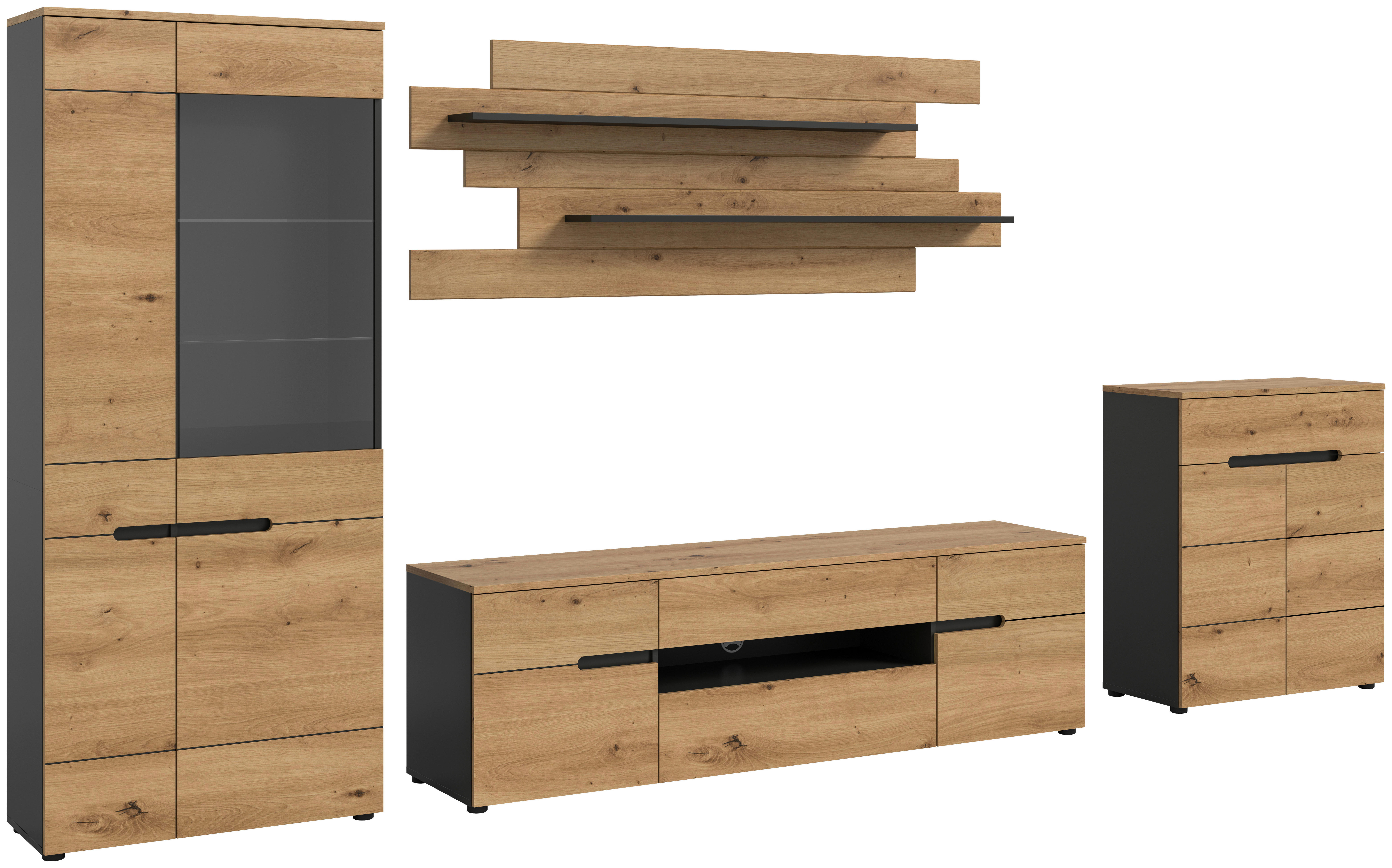 Wohnwand Canu basaltgrau Nachbildung Artisan Oak Nachbildung B/H/T: ca. 375x190x44 cm Canu - basaltgrau (375,00/190,00/44,00cm) - xonox.home