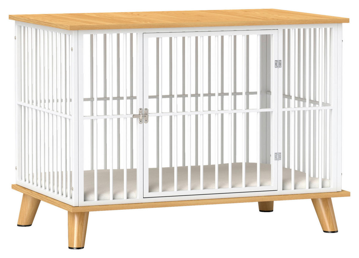 PawHut Hundekäfig Eiche Stahl B/H/L: ca. 60x70x86 cm Hundekäfig - Eiche/weiß (86,00/60,00/70,00cm) - PawHut
