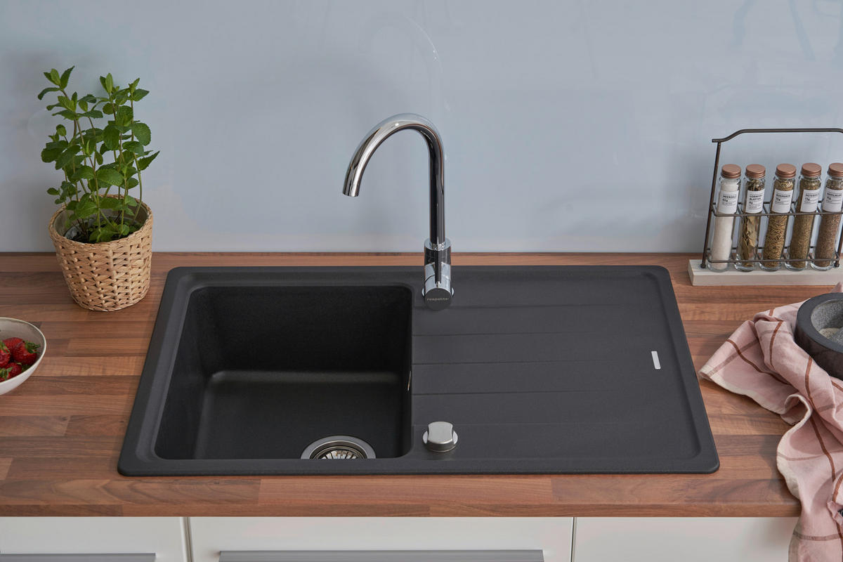 Respekta Einbauspüle Columbia 78 x 50 S schwarz Granitverbundmaterial B/H/T: ca. 100x18,5x50 cm Columbia 78 x 50 S - schwarz (100,00/18,50/50,00cm) - Respekta