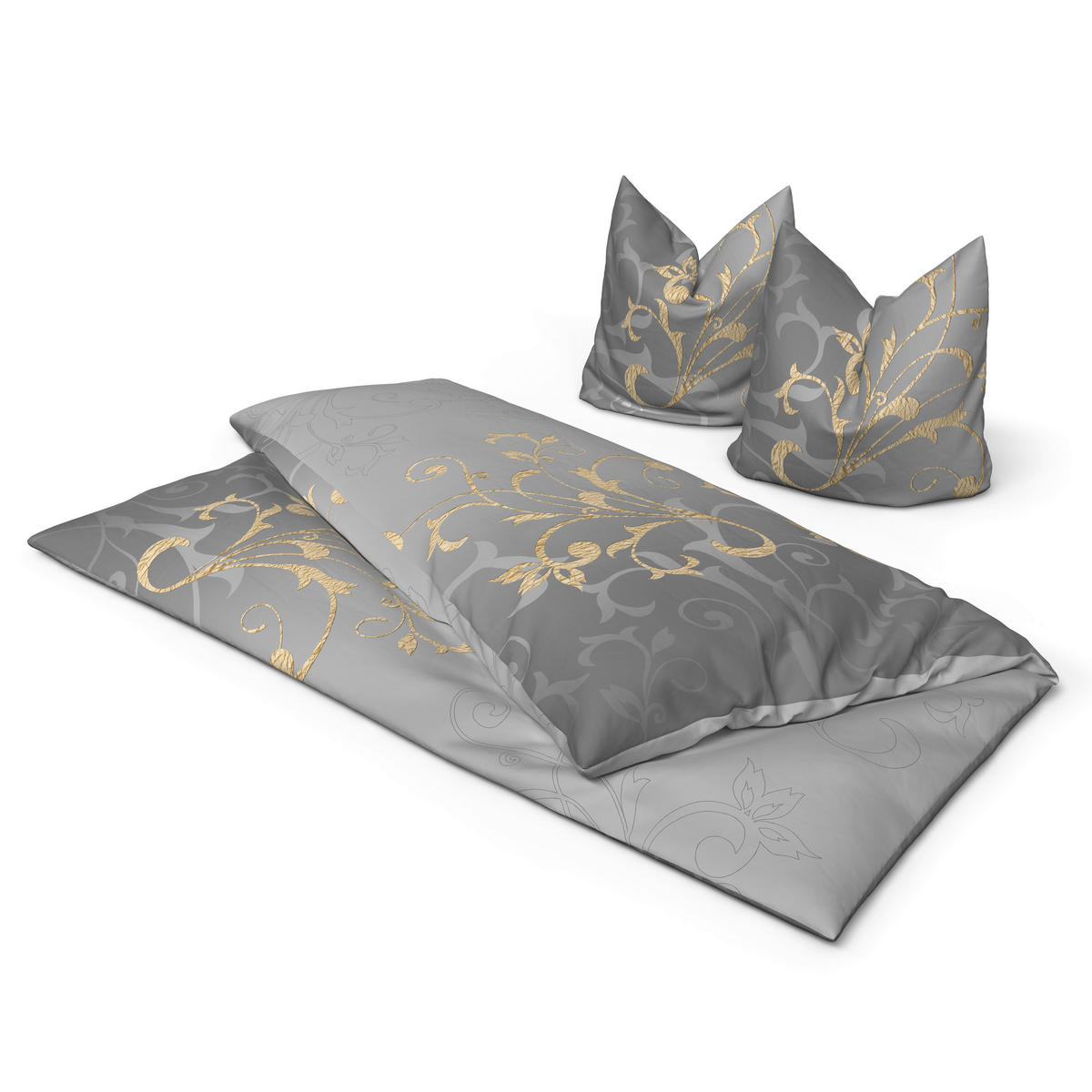 Baumwoll Bettwäsche Renforce Bettwäsche_Renforce_Ritana 200x200 - gold/grau (200,00/200,00cm) - beau rêve