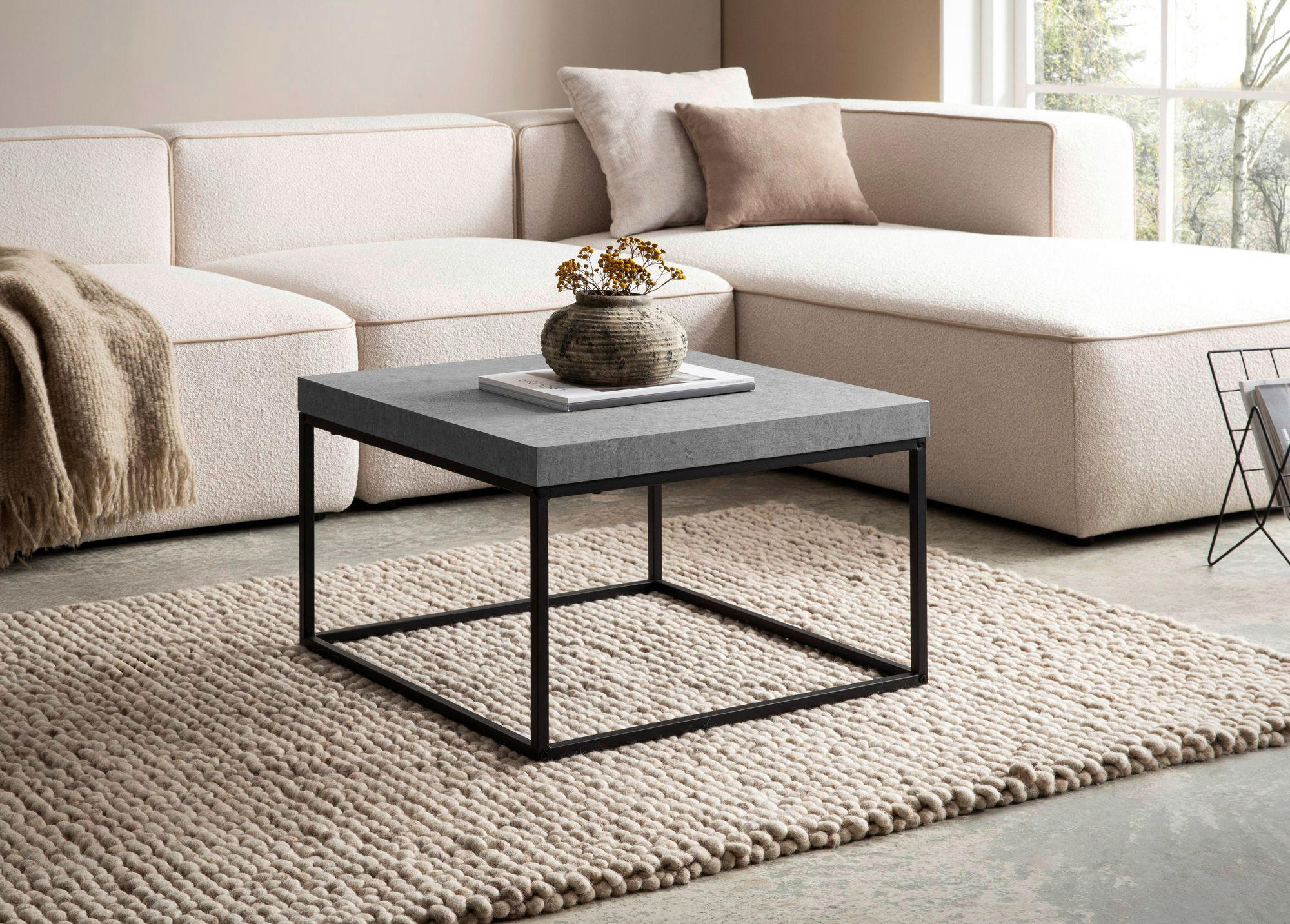 Couchtisch Beton Optik B/H/T: ca. 60x38x60 cm Couchtisch - Beton (60,00/38,00/60,00cm) - Wohnling