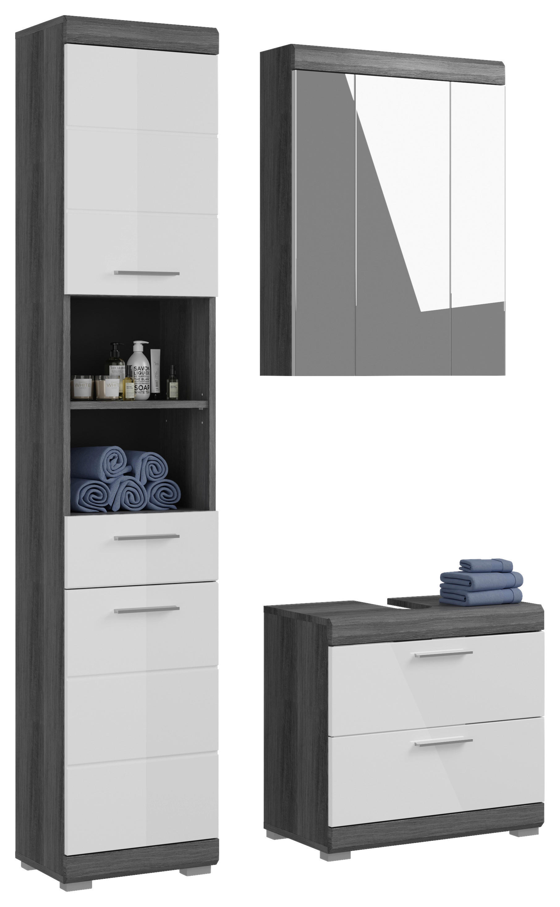 Badezimmer-Set Scout Rauchsilber Nachbildung weiß Hochglanz B/H/T: ca. 112x191x34 cm Scout - weiß (112,00/191,00/34,00cm) - xonox.home