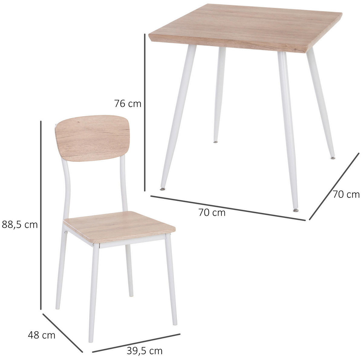 Essgruppe 835-086 natur B/H/T: ca. 70x76x70 cm 835-086 - natur (70,00/76,00/70,00cm) - HOMCOM
