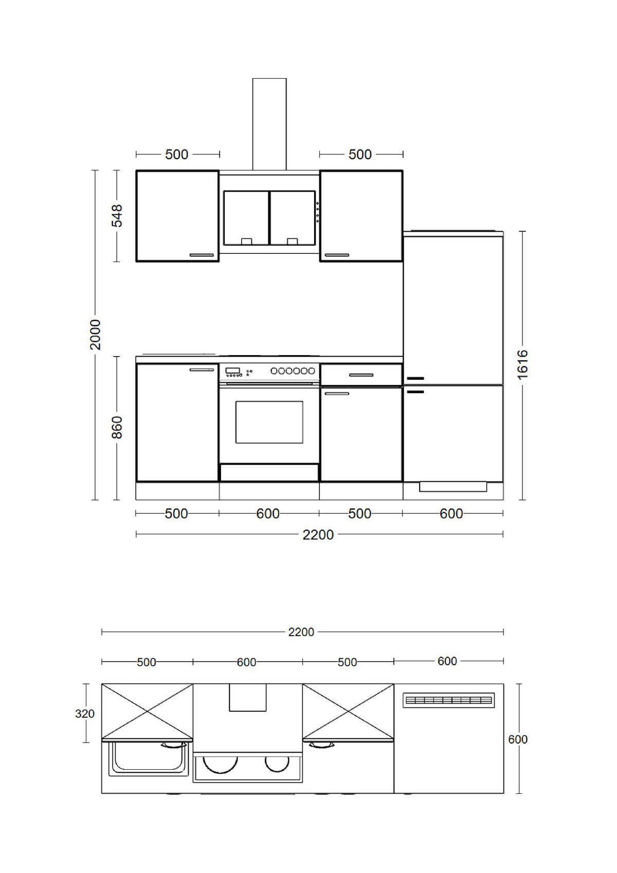 Küchenblock Vita weiß matt B/H/T: ca. 220x200x60 cm Vita - Beton/weiß (220,00/200,00/60,00cm) - Flex-Well