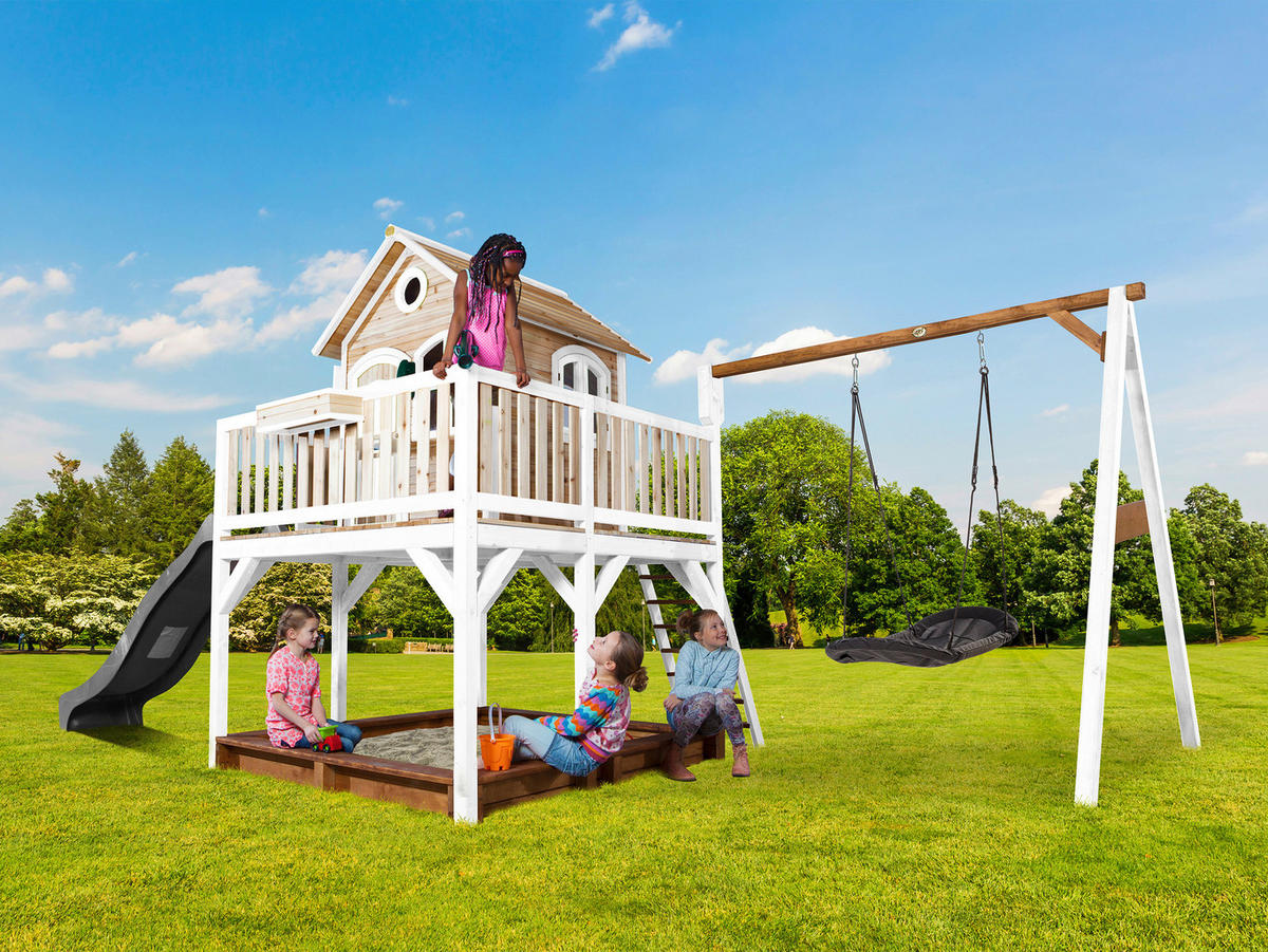 AXI Spielhaus Liam braun B/H/L: ca. 613x291x277 cm Liam - braun/weiß (277,00/613,00/291,00cm) - AXI