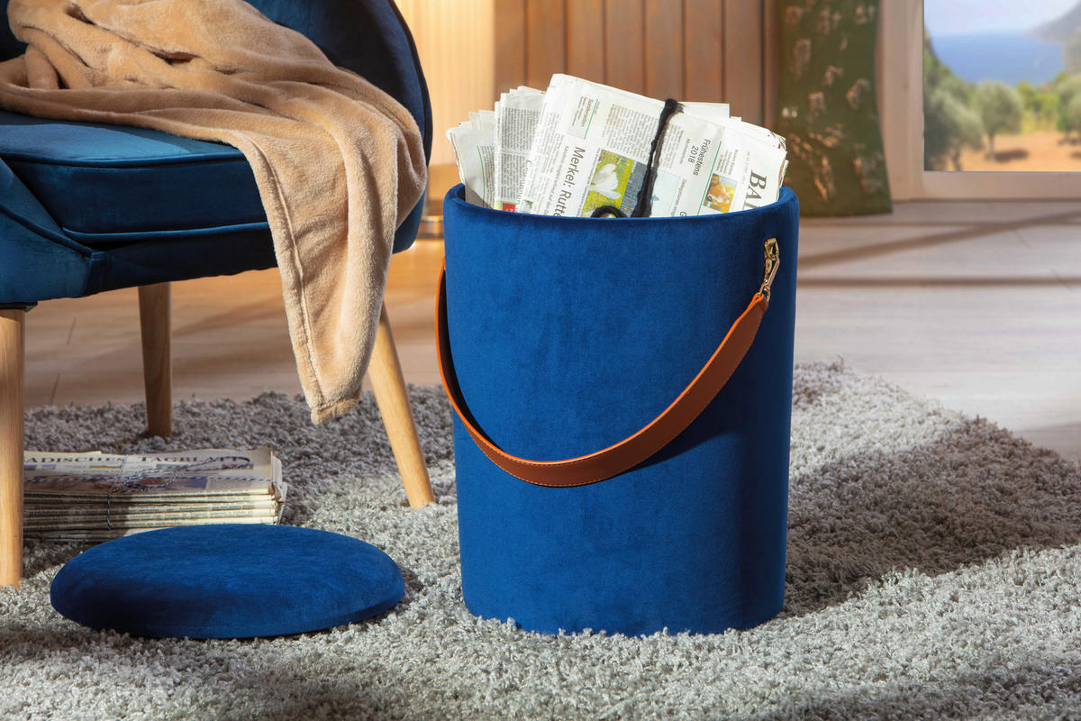 Inter Link Hocker Papua blau MDF Samtoptik B/H/T: ca. 35x45x35 cm Papua - blau (35,00/45,00/35,00cm) - Inter Link