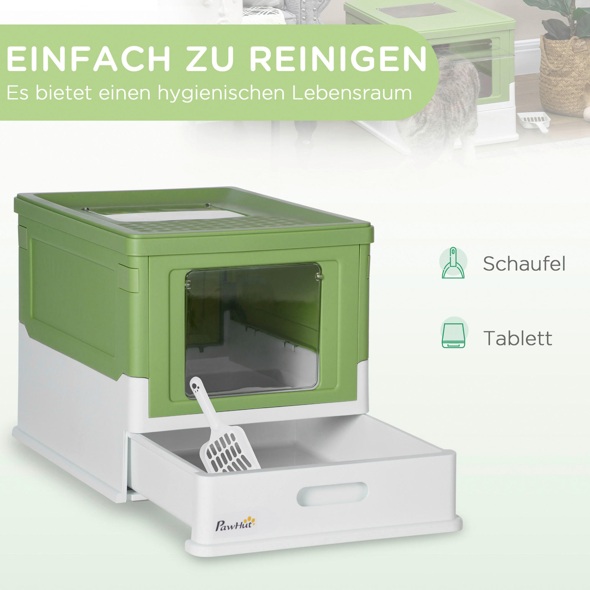 PawHut Katzentoilette grün Kunststoff B/H/L: ca. 35,5x36,7x47,5 cm Katzentoilette - weiß/grün (47,50/35,50/36,70cm) - PawHut