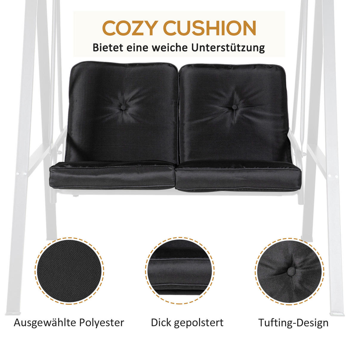 Outsunny Hollywoodschaukel schwarz Polyester B/H/L: ca. 116x172x145 cm Hollywoodschaukel - schwarz (145,00/116,00/172,00cm) - Outsunny