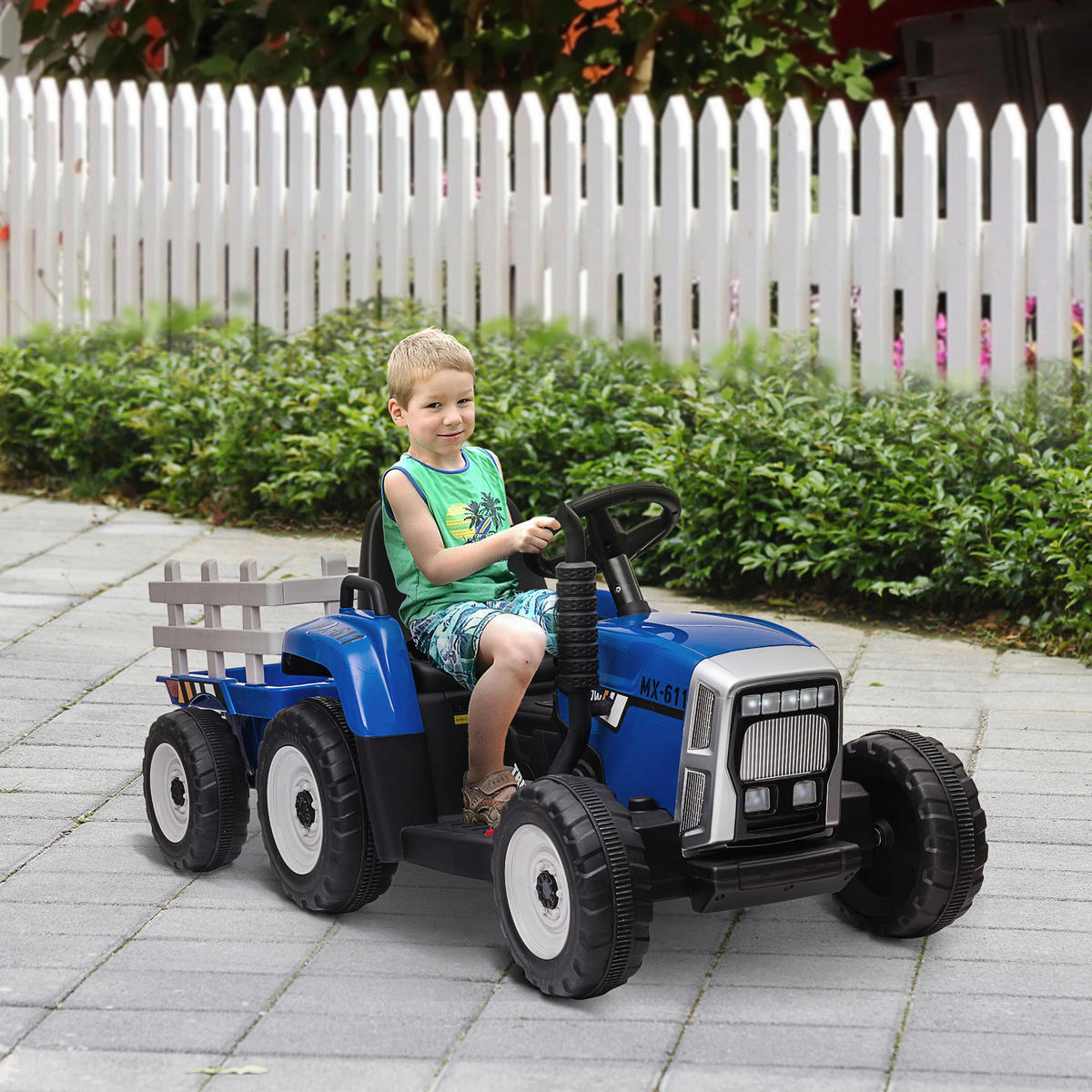 HOMCOM Kinder Elektro-Traktor blau B/H/L: ca. 50x52,5x136,5 cm Kinder Elektro-Traktor - blau (136,50/50,00/52,50cm) - HOMCOM