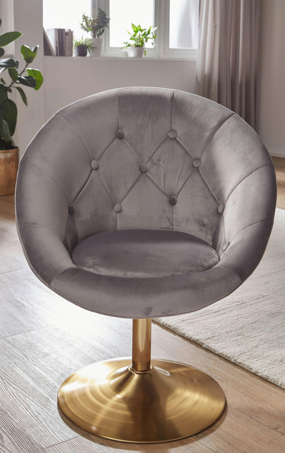 Wohnling Sessel grau gold Stoff Eisen Loungesessel - gold/grau - Wohnling