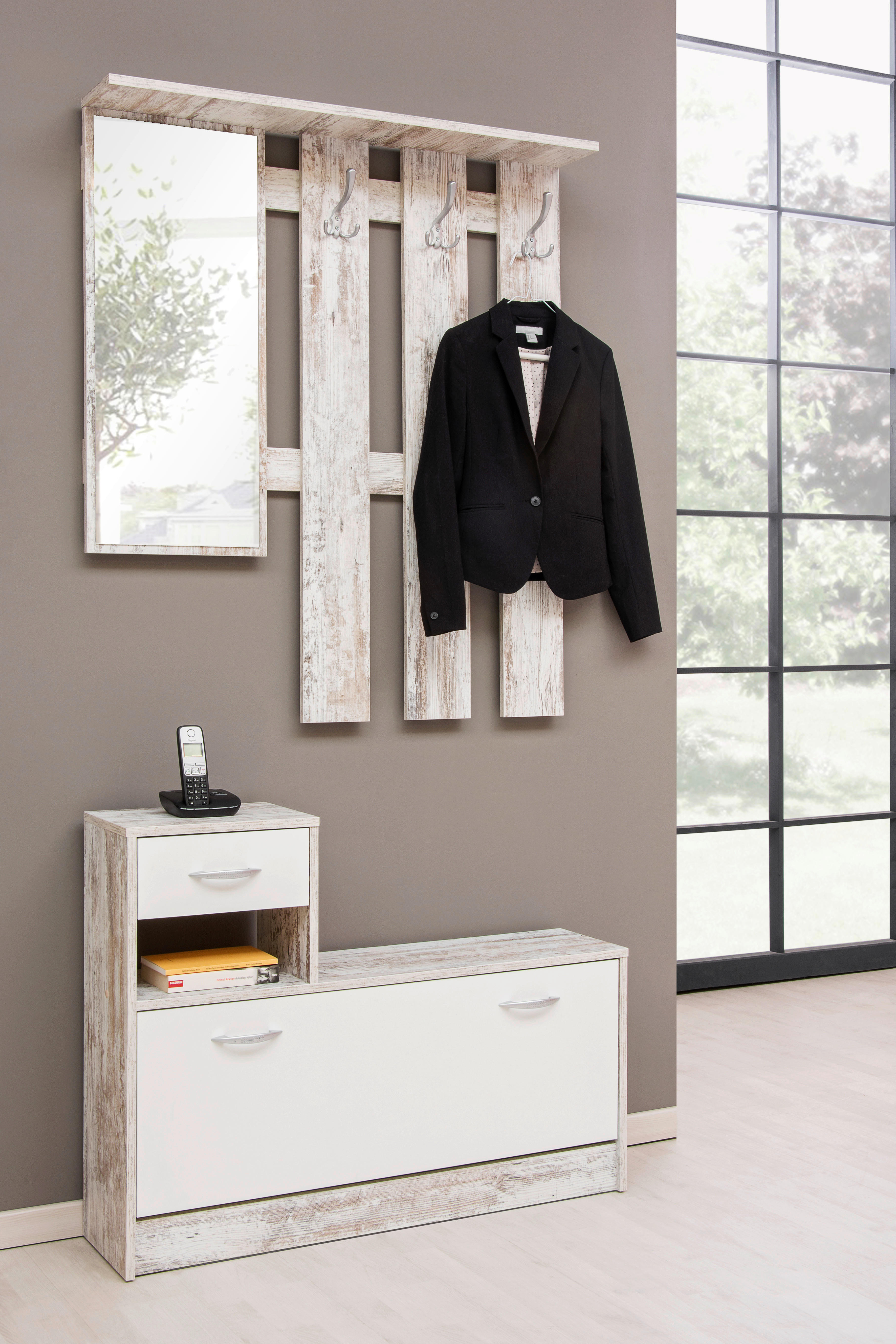 Garderobe Rudolf Eiche Vintage Optik weiß B/H/T: ca. 100x180x25 cm Rudolf - Eiche/weiß (100,00/180,00/25,00cm)