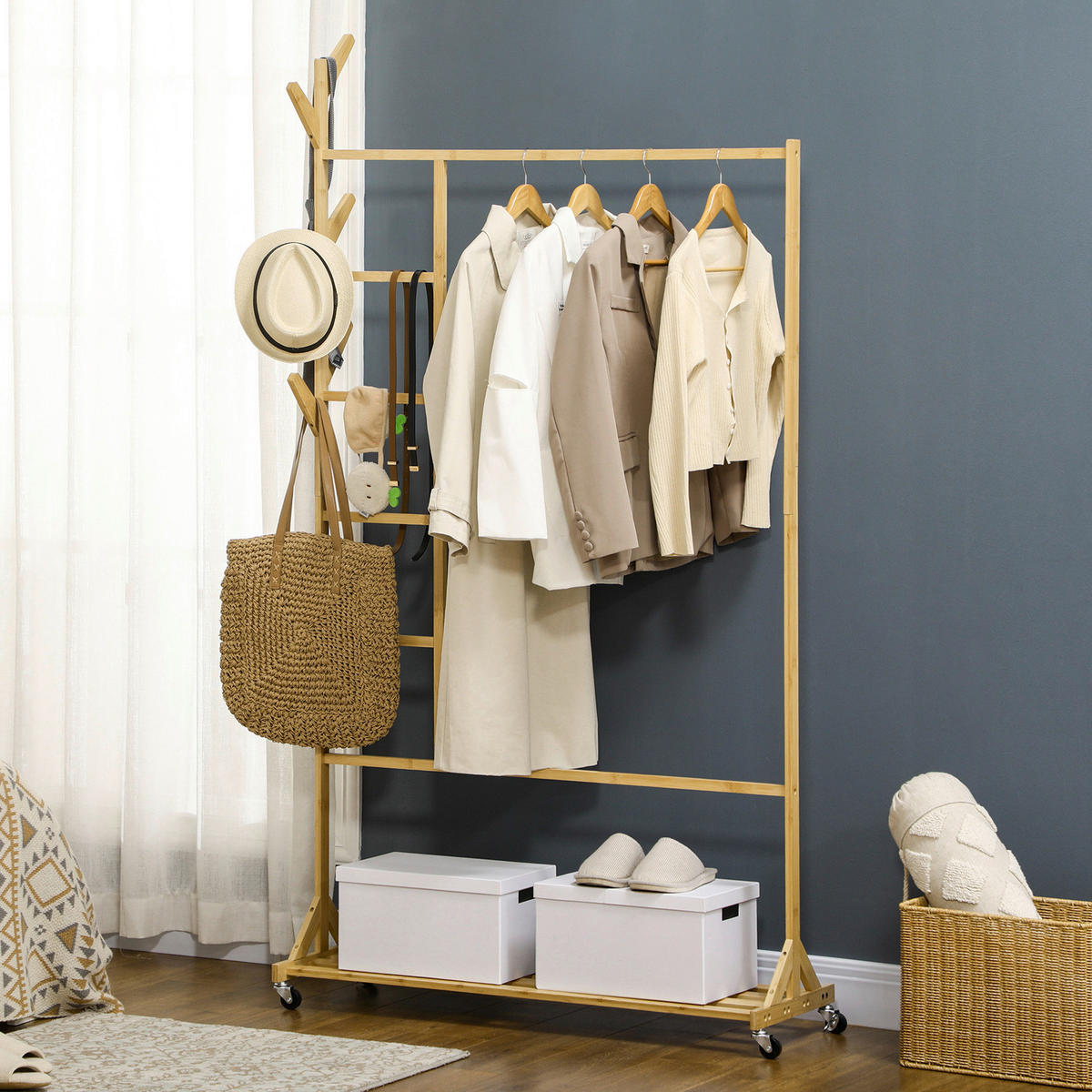 HOMCOM Kleiderständer natur Polypropylen B/H/L: ca. 37x100x191 cm Kleiderständer - natur (191,00/37,00/100,00cm) - HOMCOM