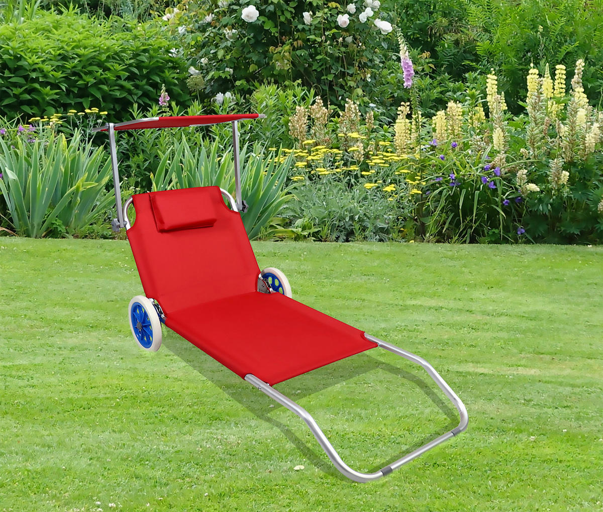 VCM Sonnenliege rot Polyester-Mischgewebe B/H/L: ca. 65x16x165 cm Sonnenliege - rot (165,00/65,00/16,00cm) - VCM