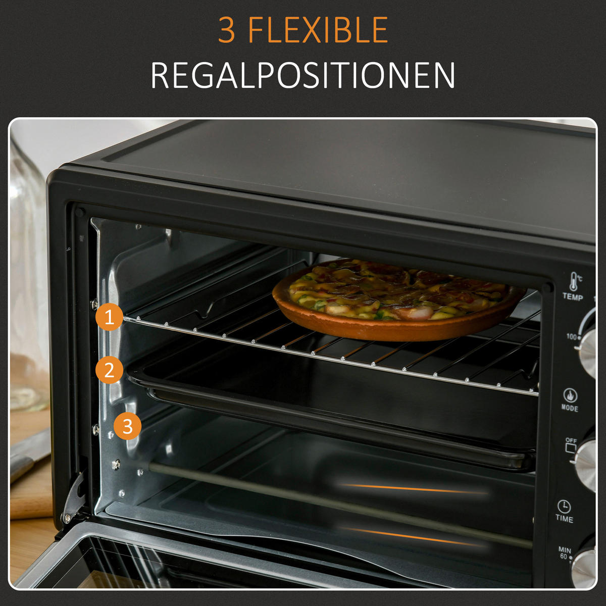 HOMCOM Küchengerät 800-085V90 schwarz Polypropylen B/H/L: ca. 38,5x46x29 cm Minibackofen - schwarz/silber (29,00/38,50/46,00cm) - HOMCOM