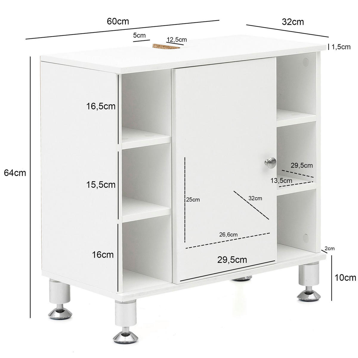 Waschbeckenunterschrank weiß B/H/T: ca. 32x64x60 cm Waschbeckenunterschrank - weiß (32,00/64,00/60,00cm) - Wohnling