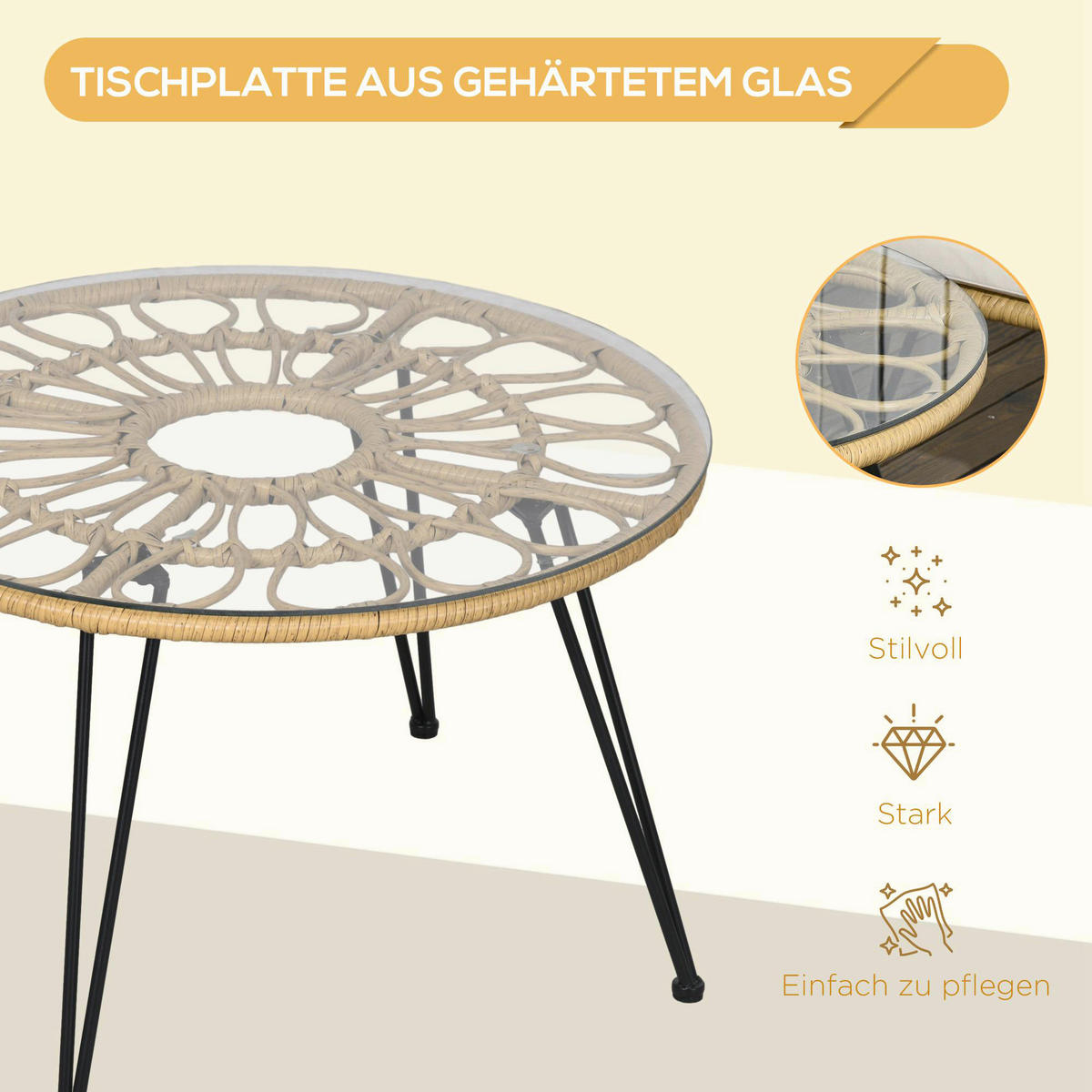 Outsunny Gartensitzgruppe 5tlg. beige Stahl B/H/L: ca. 82x50x82 cm Gartensitzgruppe 5tlg. - beige (82,00/82,00/50,00cm) - Outsunny