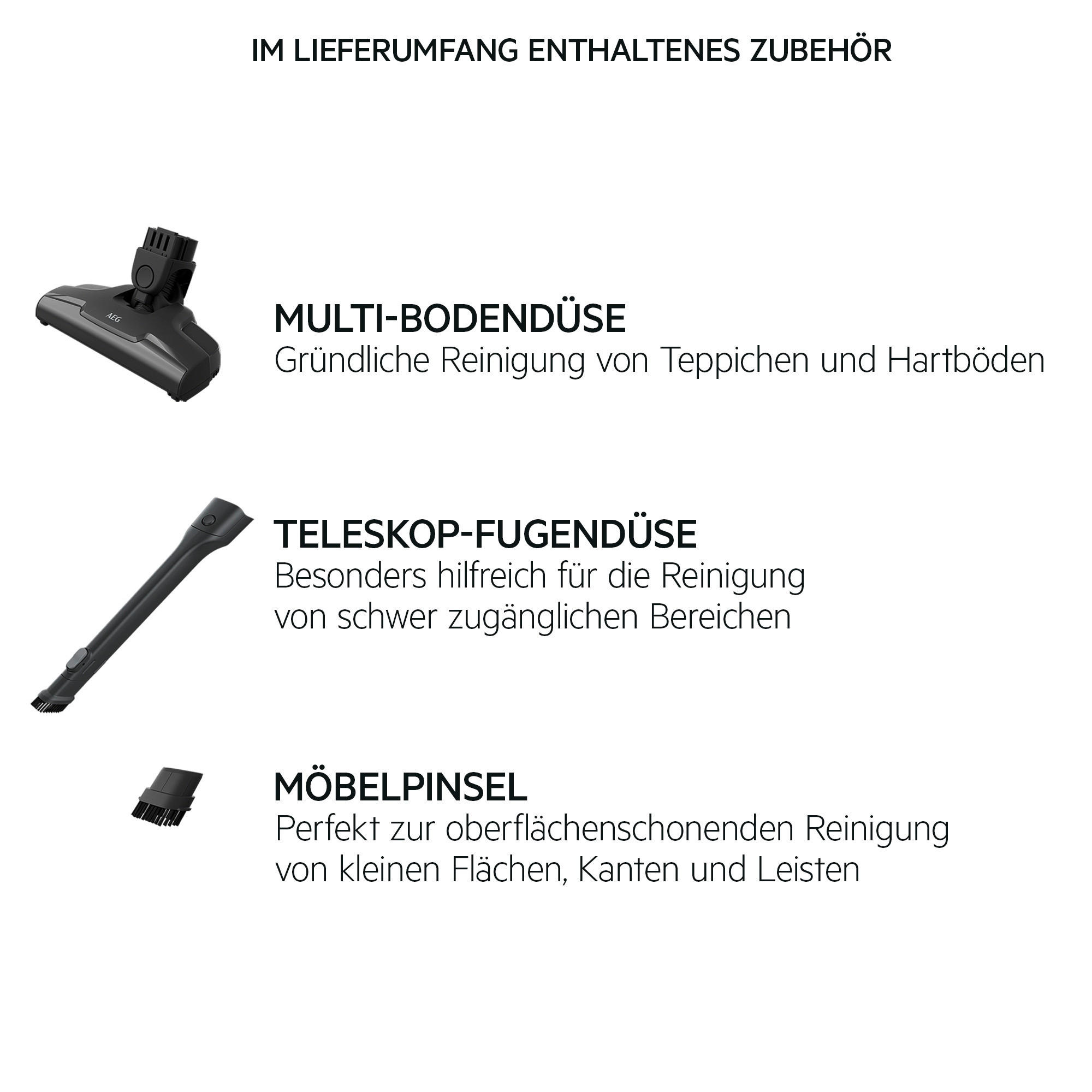 AEG Handstaubsauger AS52CB18DG schwarz Metall Kunststoff B/H/L: ca. 25,5x110,5x15 cm Handstaubsauger AS52CB18DG - schwarz (15,00/25,50/110,50cm) - AEG