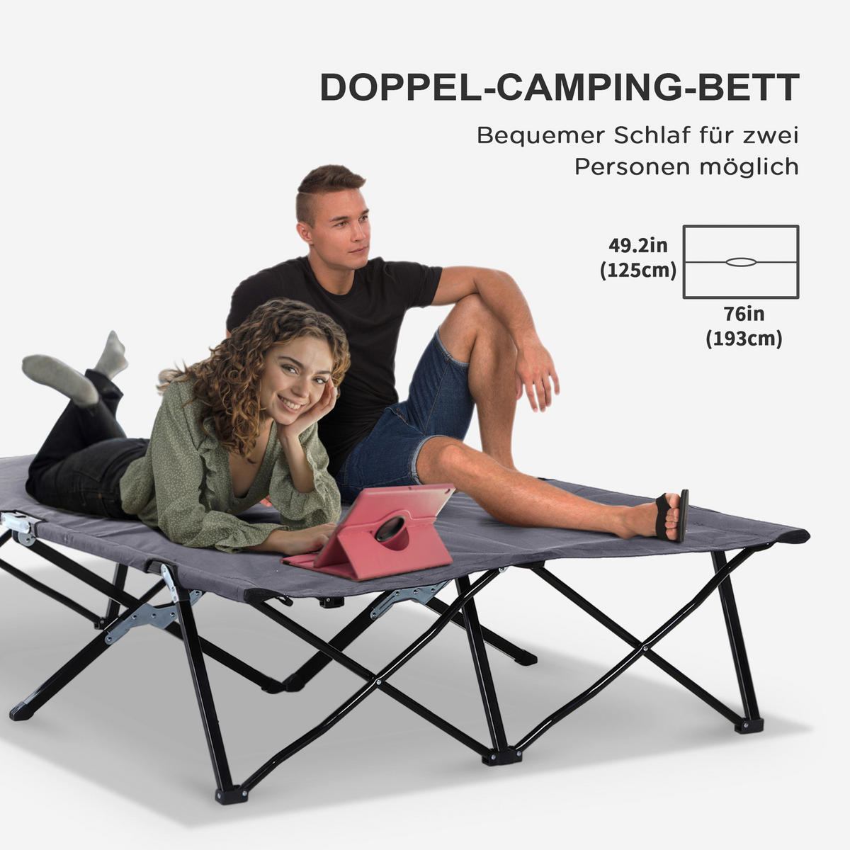 Outsunny Campingbett B/H/L: ca. 125x40x193 cm Campingbett - schwarz/grau (193,00/125,00/40,00cm) - Outsunny