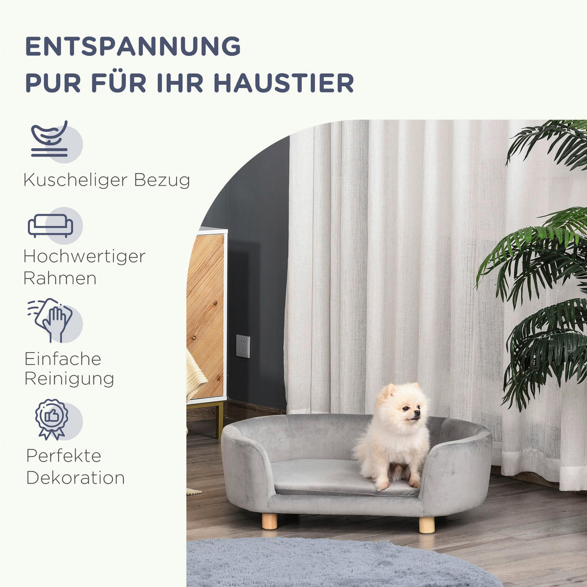 PawHut Haustiersofa hellgrau Birkenholz B/H/L: ca. 55x33x86 cm Haustiersofa - hellgrau (86,00/55,00/33,00cm) - PawHut