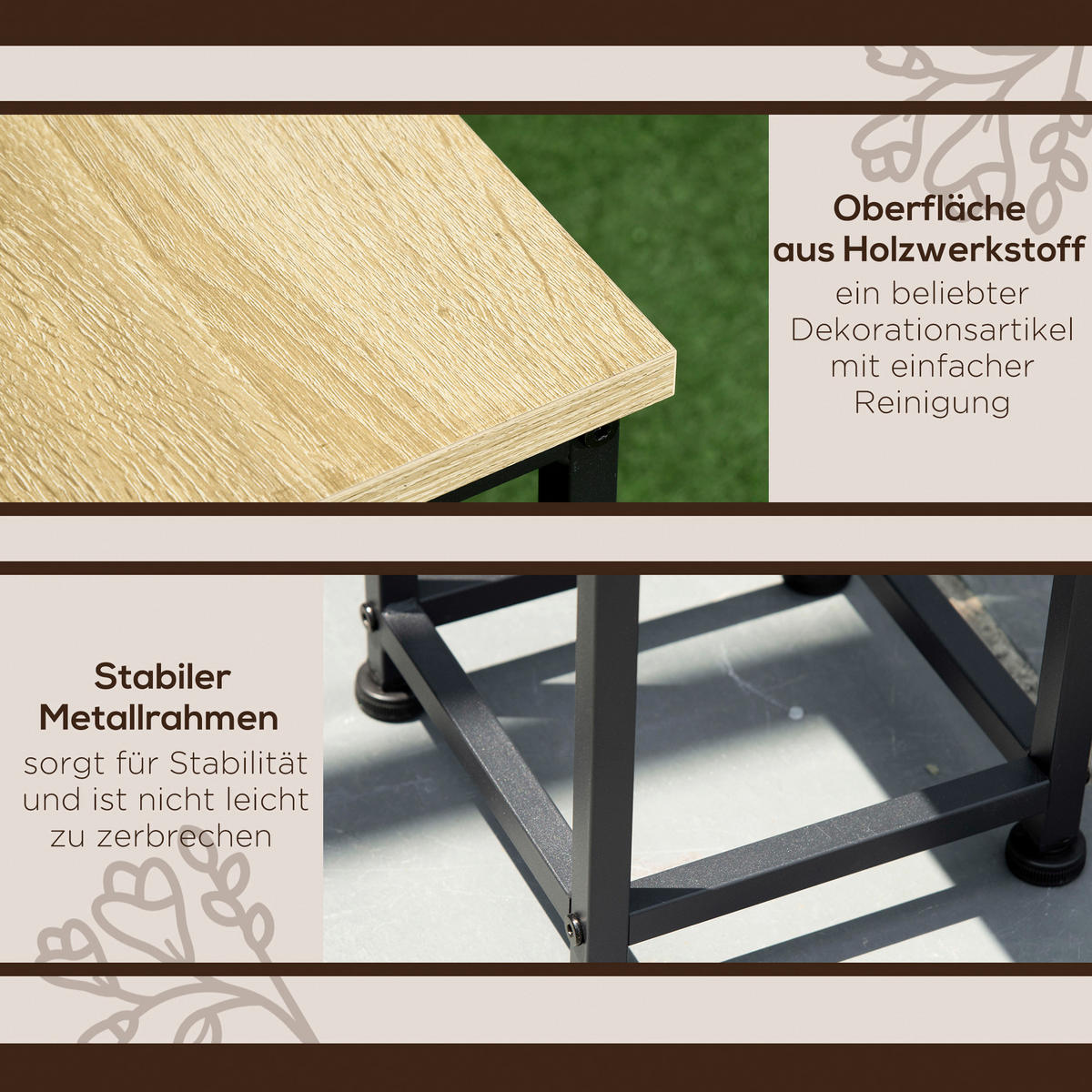 Outsunny Pflanzenständerset schwarz Stahl B/H/L: ca. 21x90x21 cm Pflanzenständerset - braun/schwarz (21,00/21,00/90,00cm) - Outsunny