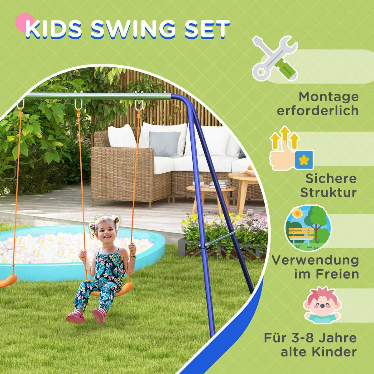 Outsunny Schaukel orange B/H/L: ca. 160x269x180 cm Kinderschaukel - orange/blau (180,00/160,00/269,00cm) - Outsunny