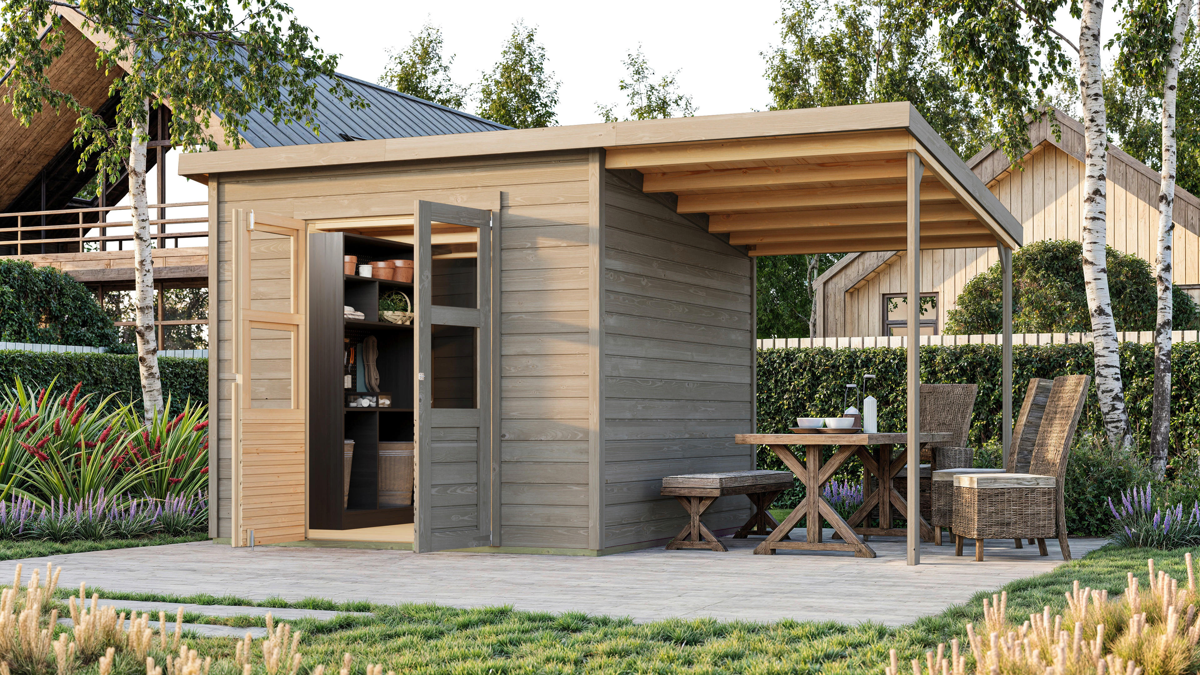 Karibu Gartenhaus Tony 2 grau B/H/L: ca. 214x219x242 cm Tony 2 - grau (242,00/214,00/219,00cm) - Karibu