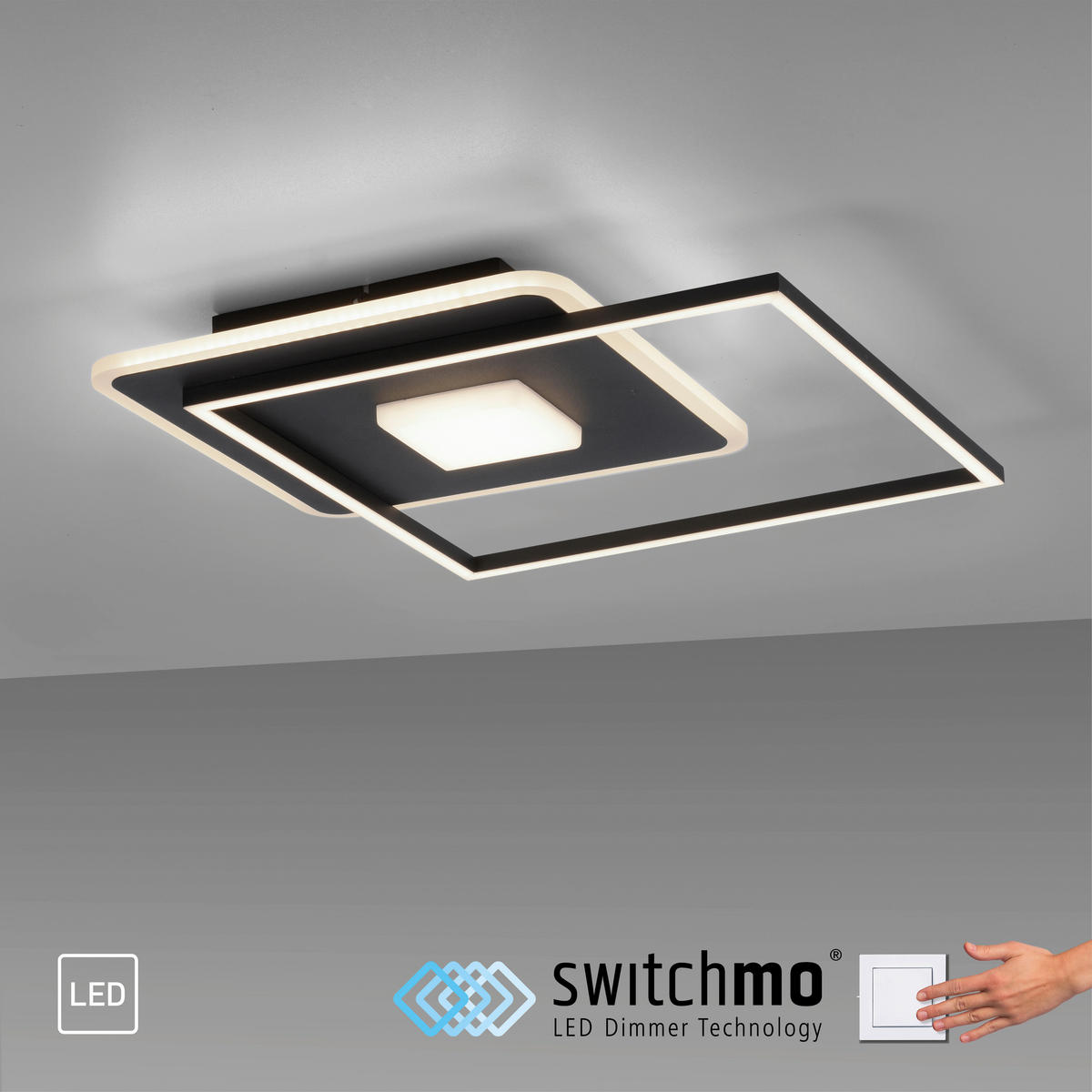 Just Light LED-Deckenleuchte DOMINO 15045-18 weiß schwarz Metall Kunststoff B/H/T: ca. 45x6,5x45 cm 1 Brennstellen DOMINO - weiß/schwarz (45,00/6,50/45,00cm) - Just Light