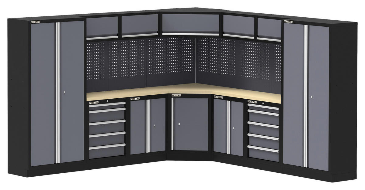 Werkstatteinrichtung Apollo schwarz B/H/L: ca. 628x200x46 cm Apollo - schwarz/anthrazit (46,00/628,00/200,00cm) - Feistos