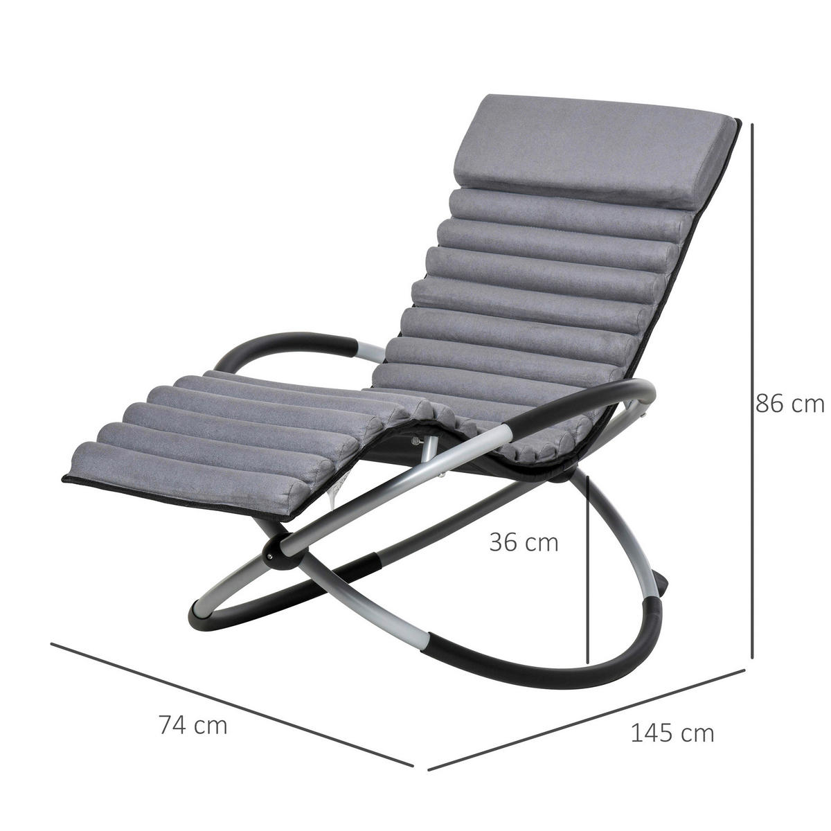 Outsunny Schaukelstuhl mit  Kissen grau Metall B/H/L: ca. 74x86x145 cm Schaukelstuhl_mit_Kissen - grau (145,00/74,00/86,00cm) - Outsunny