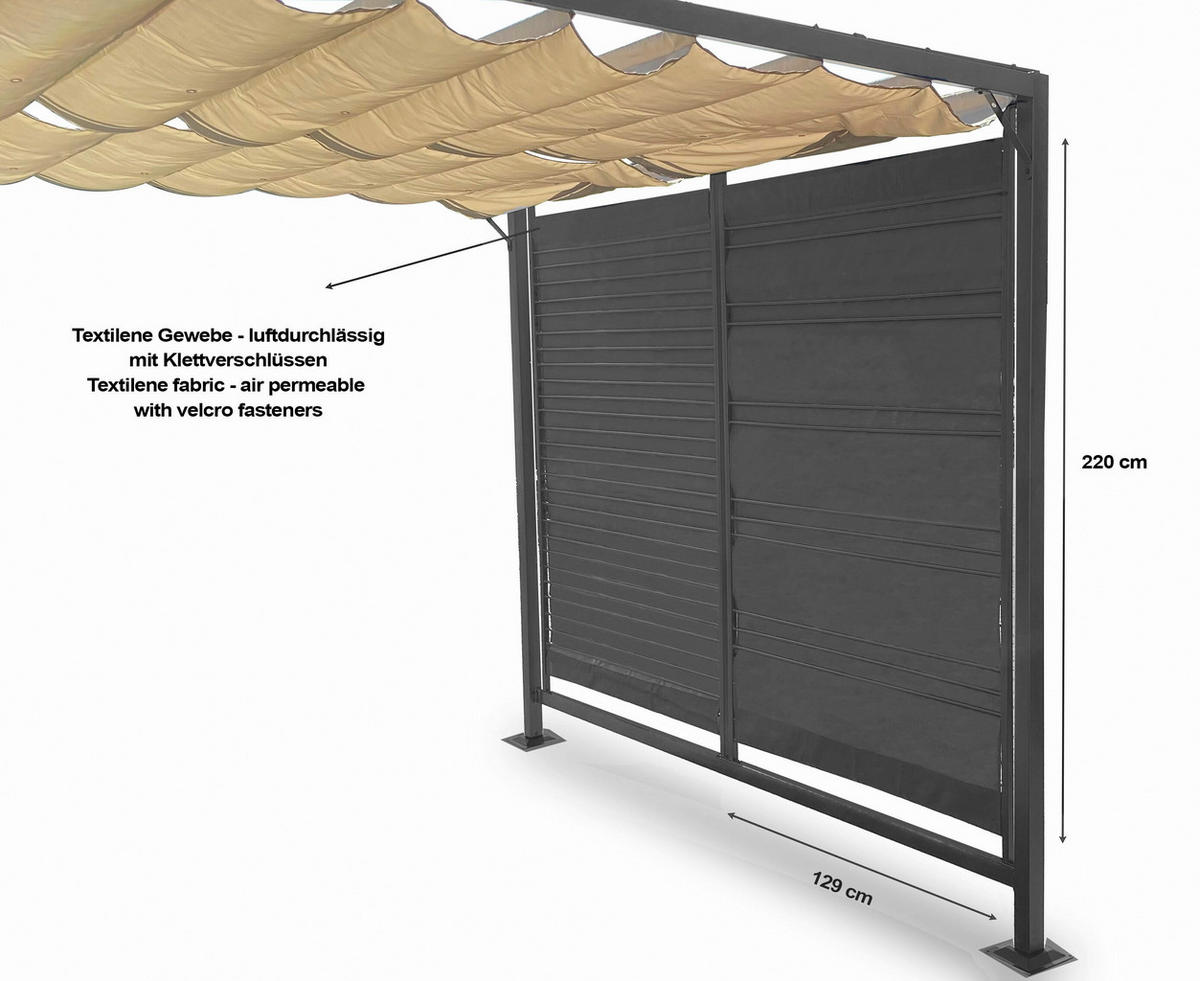 Grasekamp Seitenteile für Flachdachpergola Venecia grau Textilene B/L: ca. 129x220 cm Venecia - grau (129,00/220,00cm) - Grasekamp