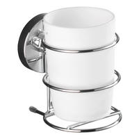 Zahnputzbecher mit Halterung Chrom Stahl B/H/L: ca. 7,5x11,5x9,5 cm Zahnputzbecher+Halter_Vacuum-Loc - weiß/Chrom (9,50/7,50/11,50cm) - WENKO