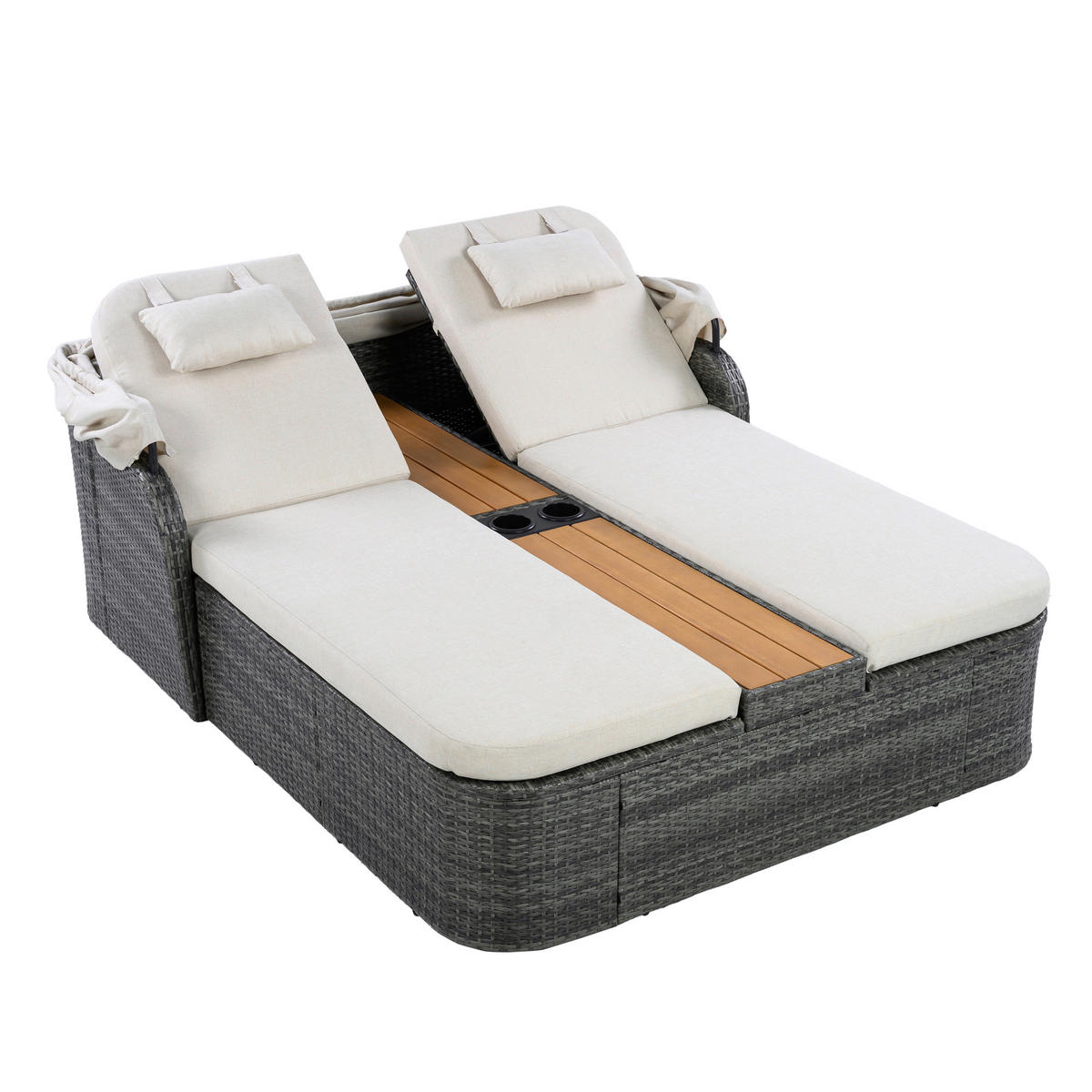 POCOline Gartenliege beige Stahl Doppel-Sonnenliege - beige/grau - POCOline